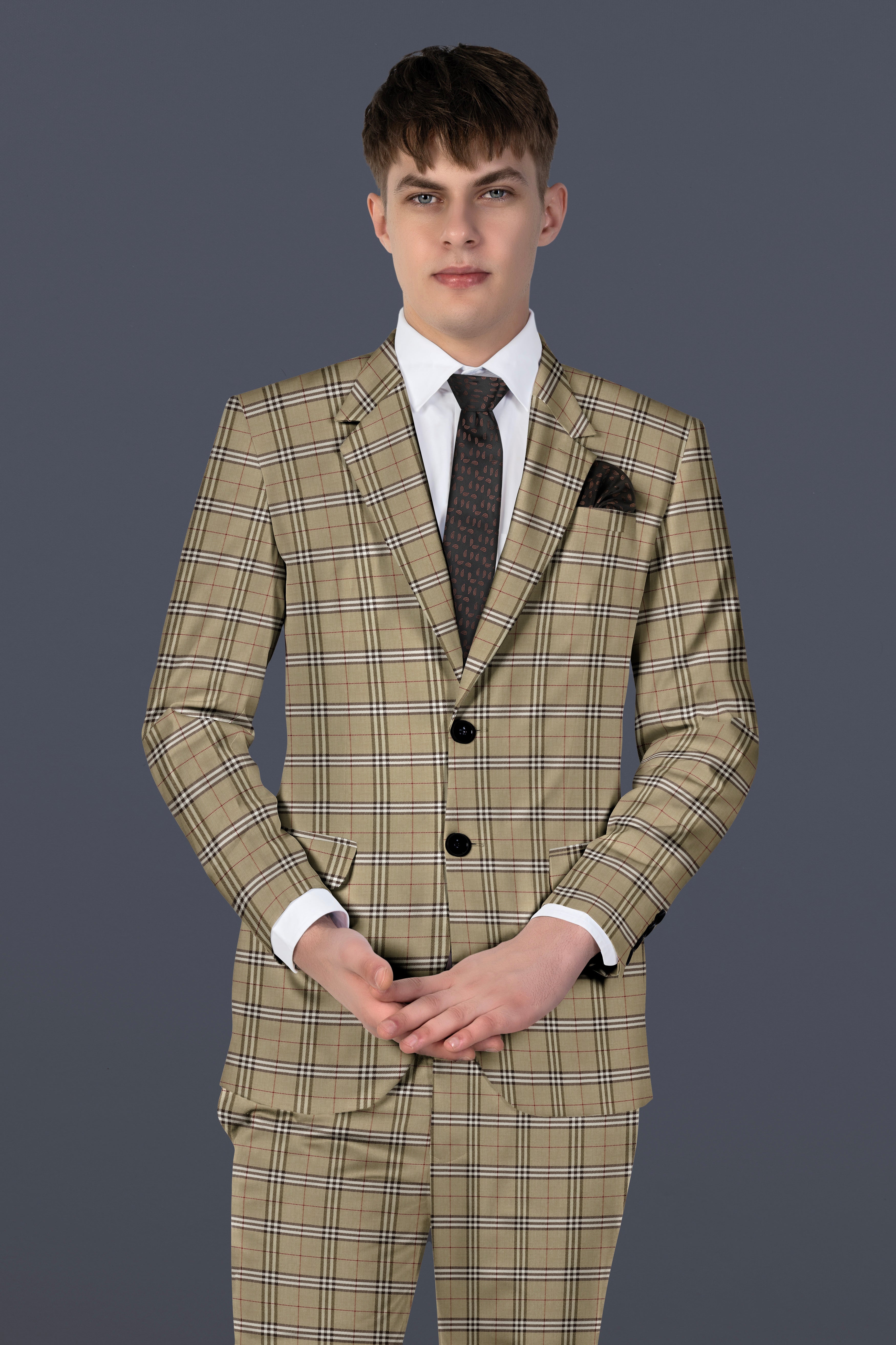 Sandrift Cream with White Plaid Wool Blend Blazer