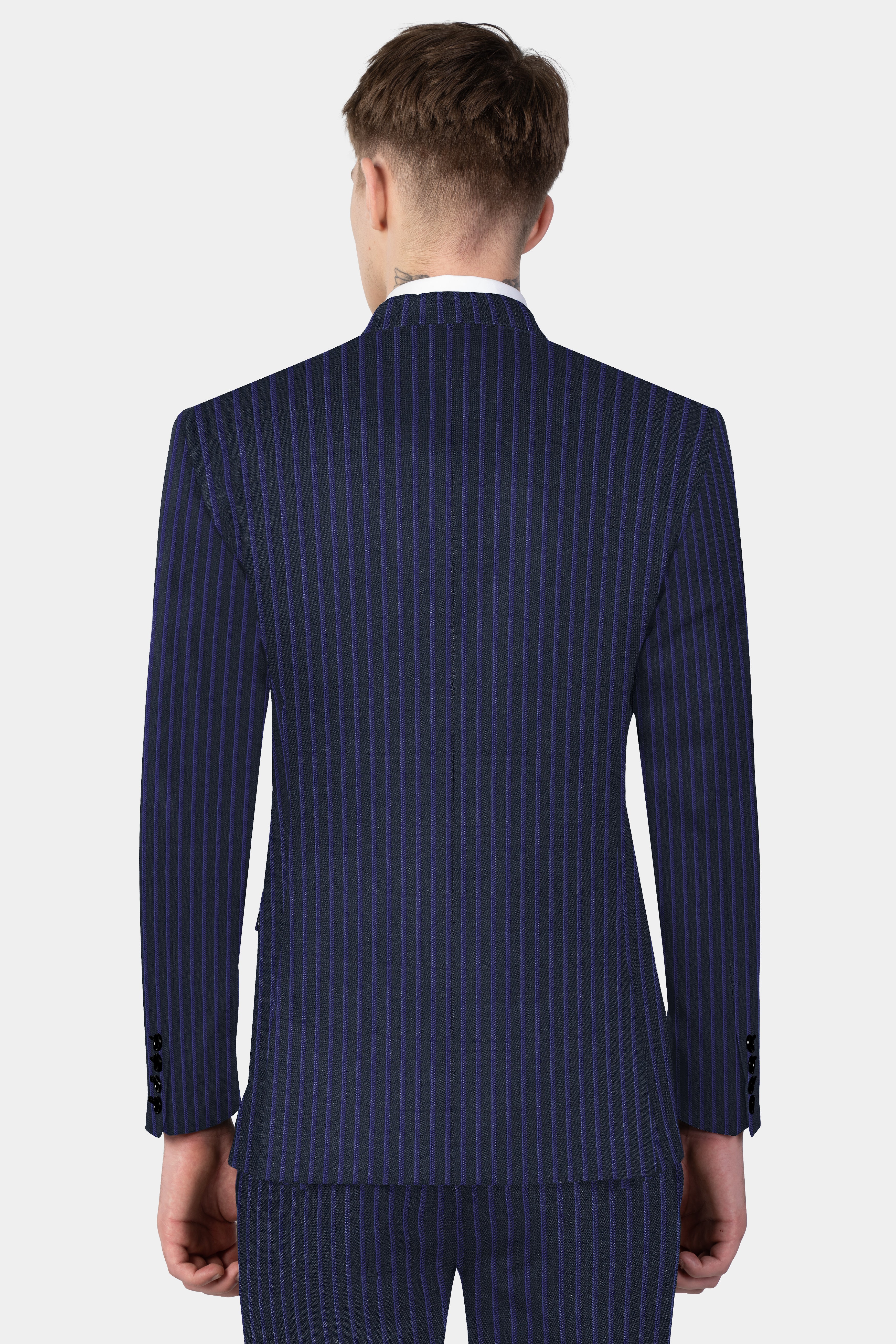 Shark Black with Blue Zodiac Striped Wool Blend Blazer