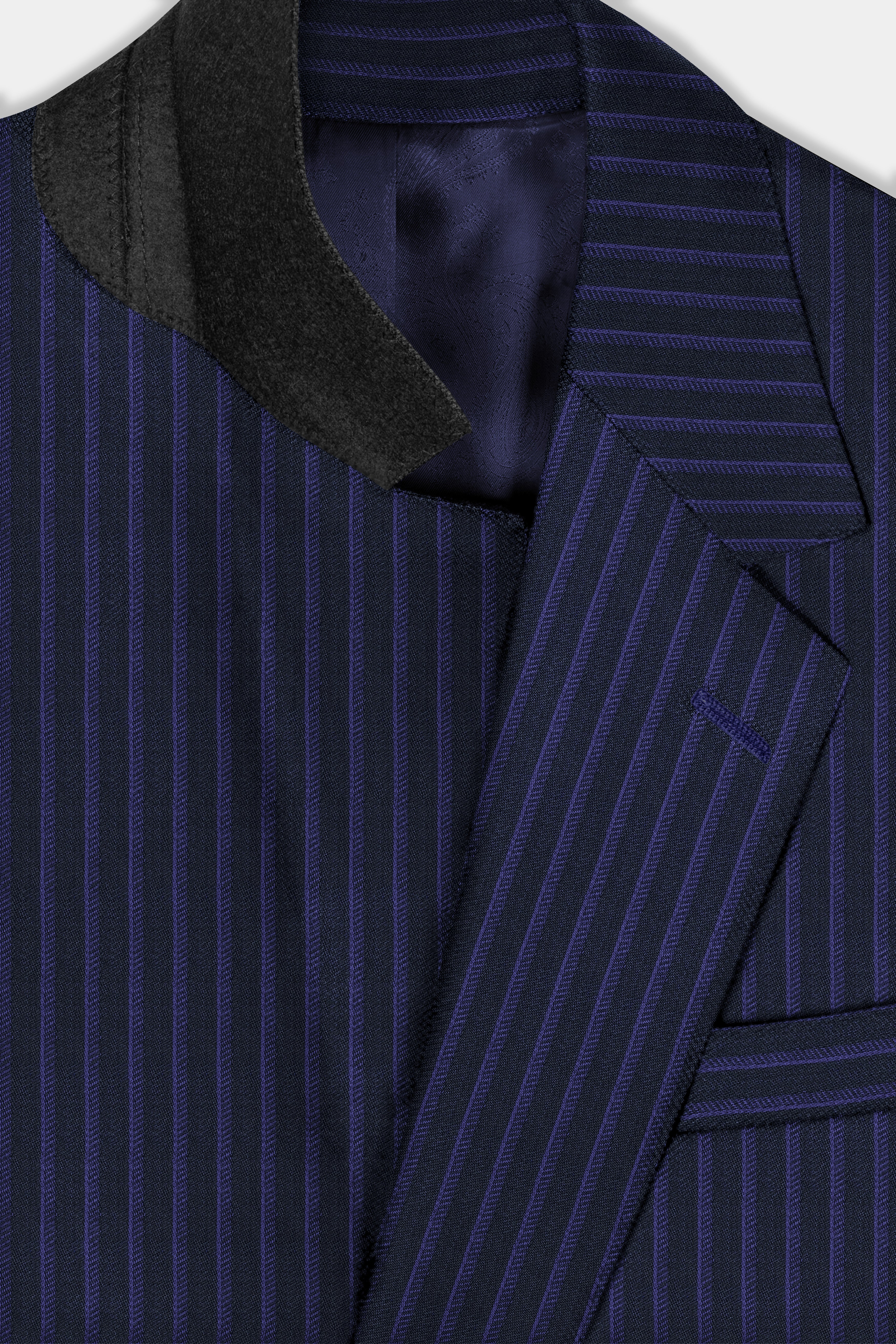 Shark Black with Blue Zodiac Striped Wool Blend Blazer