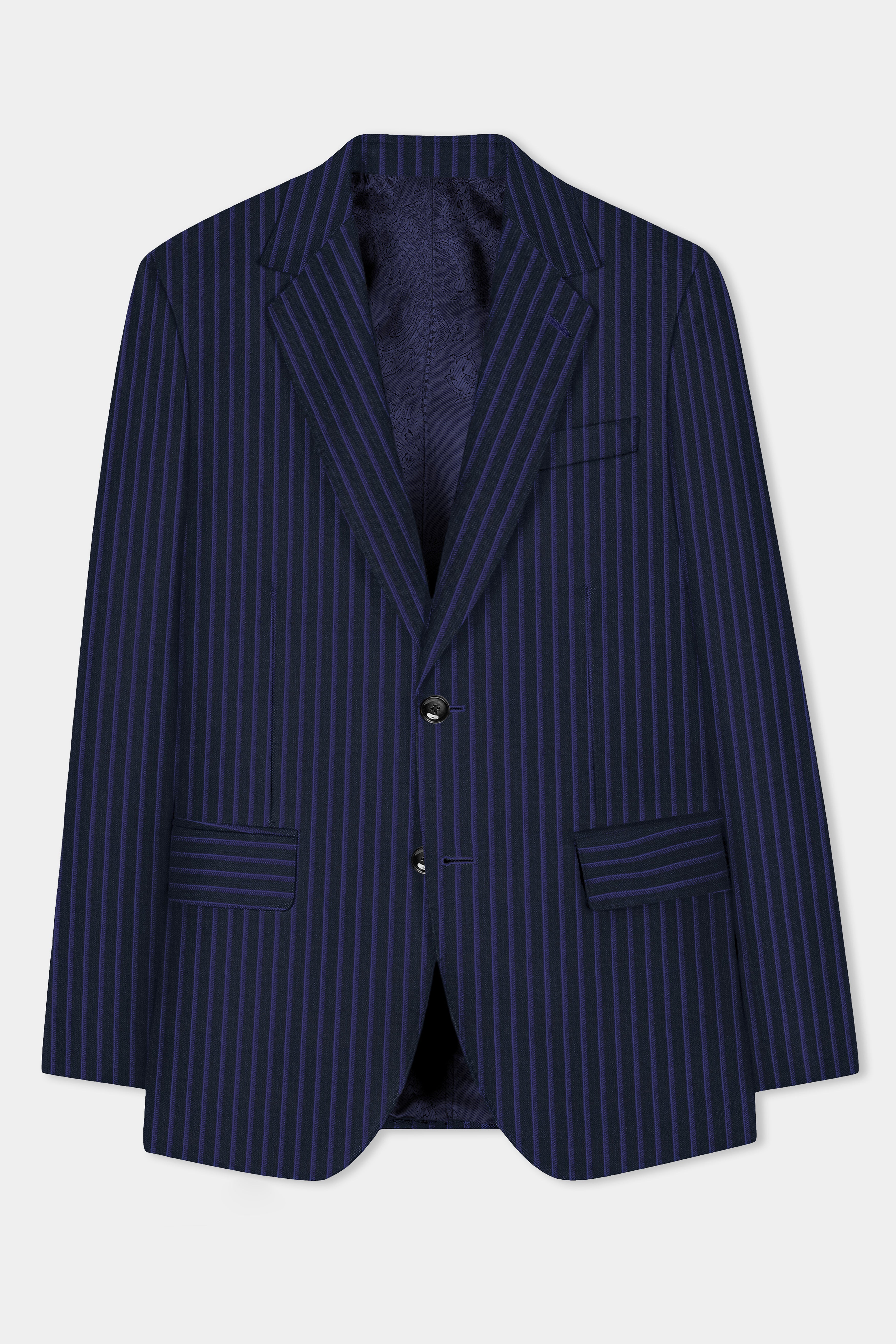 Shark Black with Blue Zodiac Striped Wool Blend Blazer