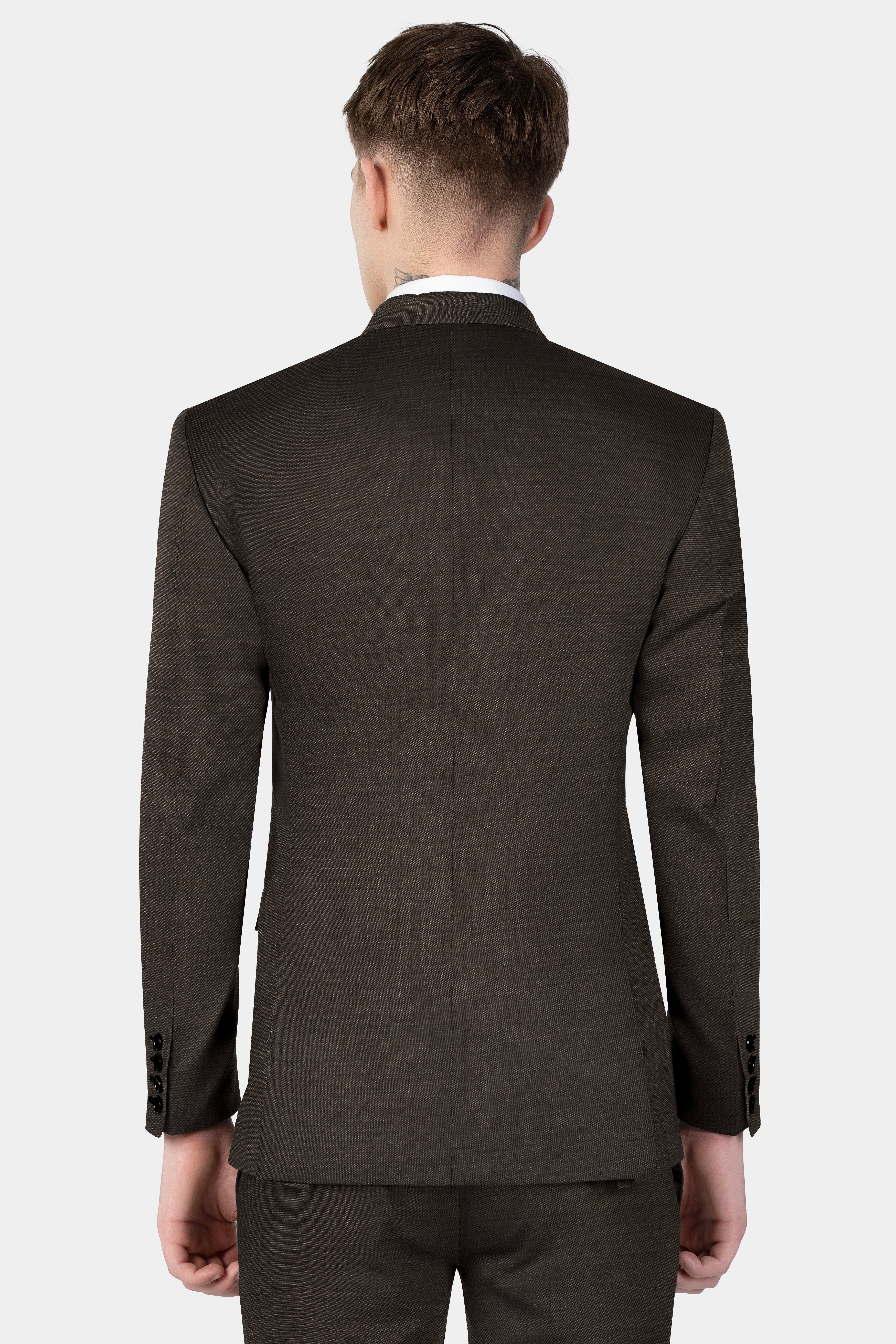 Eclipse Brown Textured Wool Blend Double Breasted Blazer