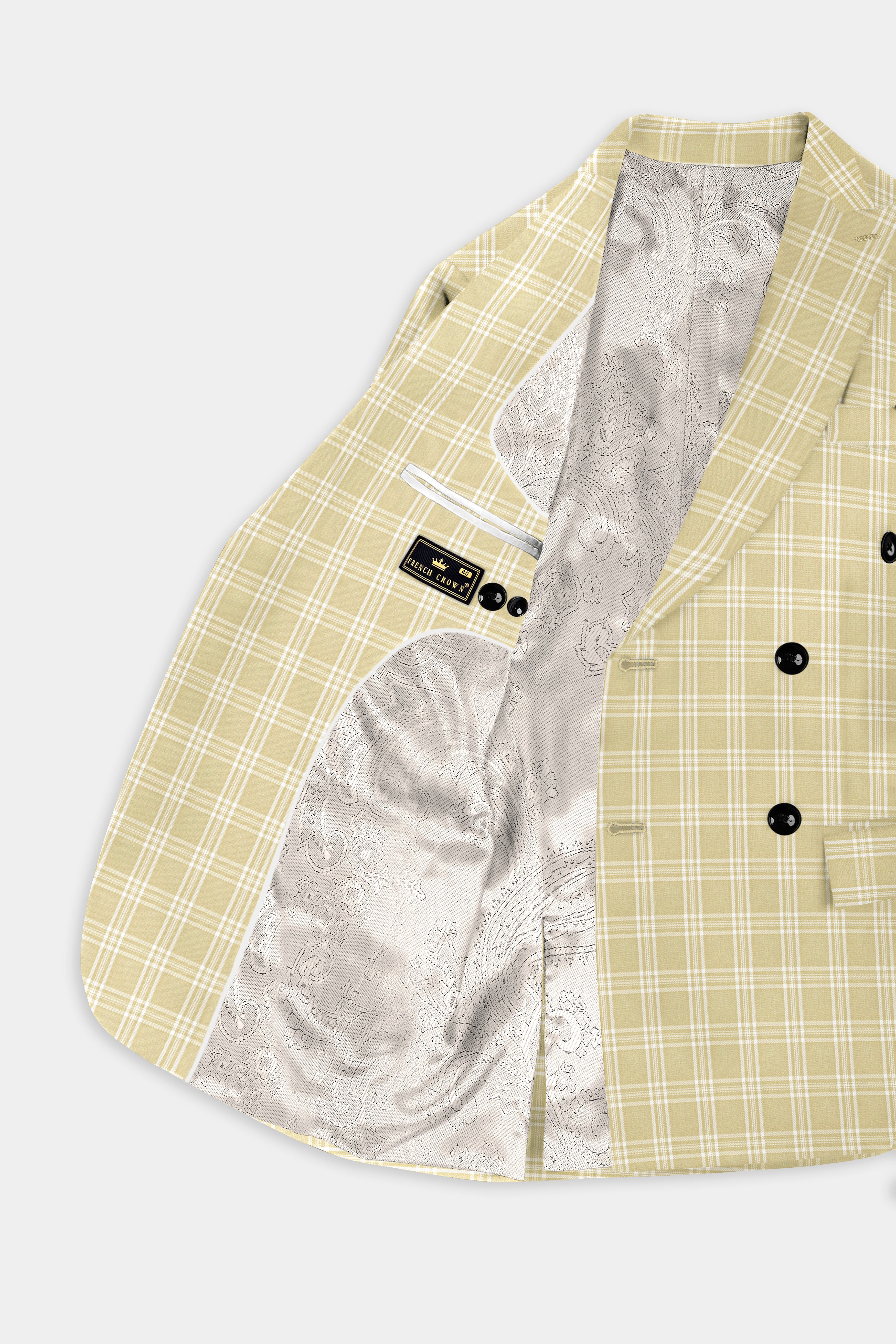 Desert Sand Cream Plaid Wool Blend Double Breasted Blazer