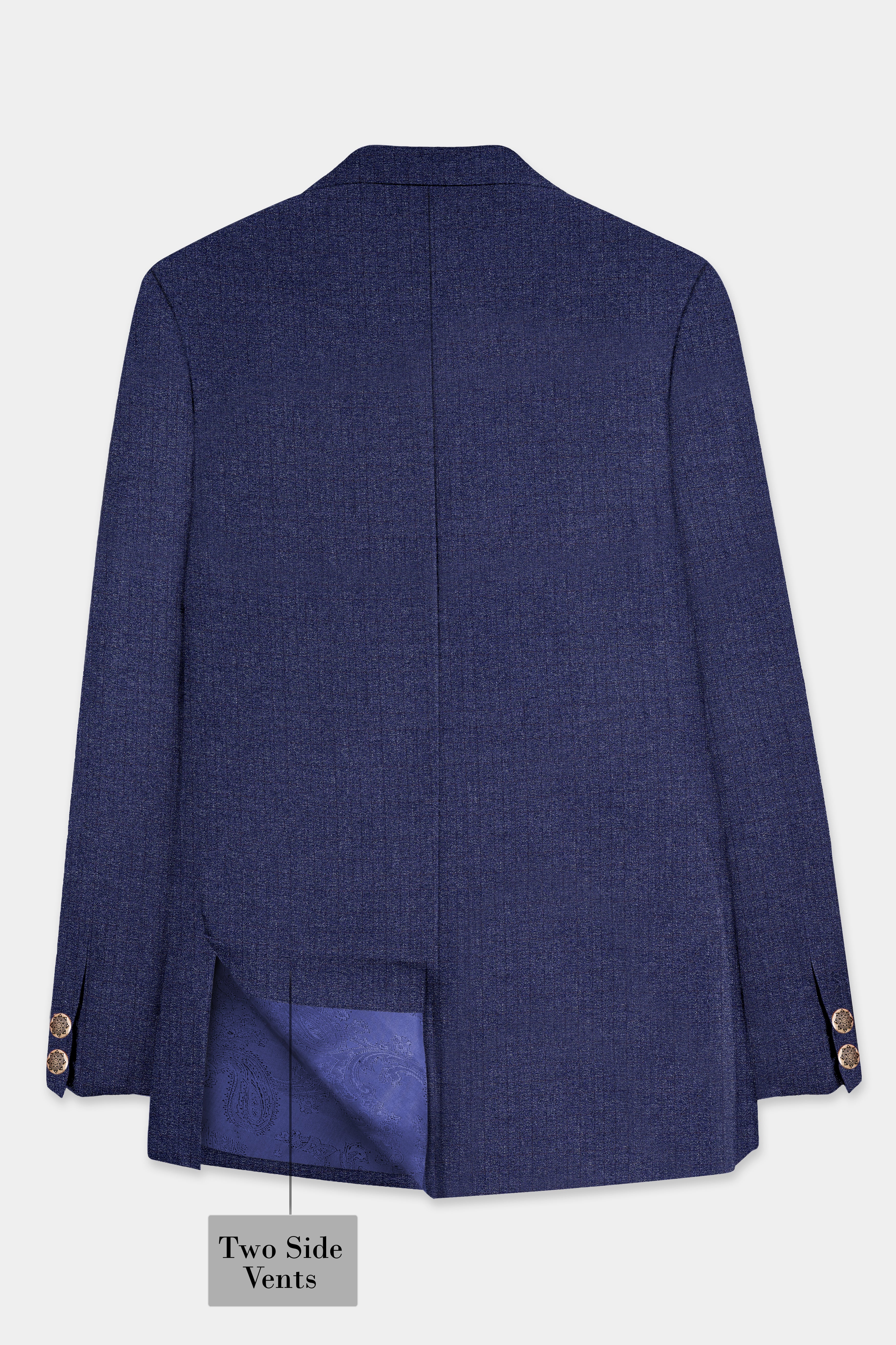 Ebony Clay Blue Textured Wool Blend Bandhgala Blazer