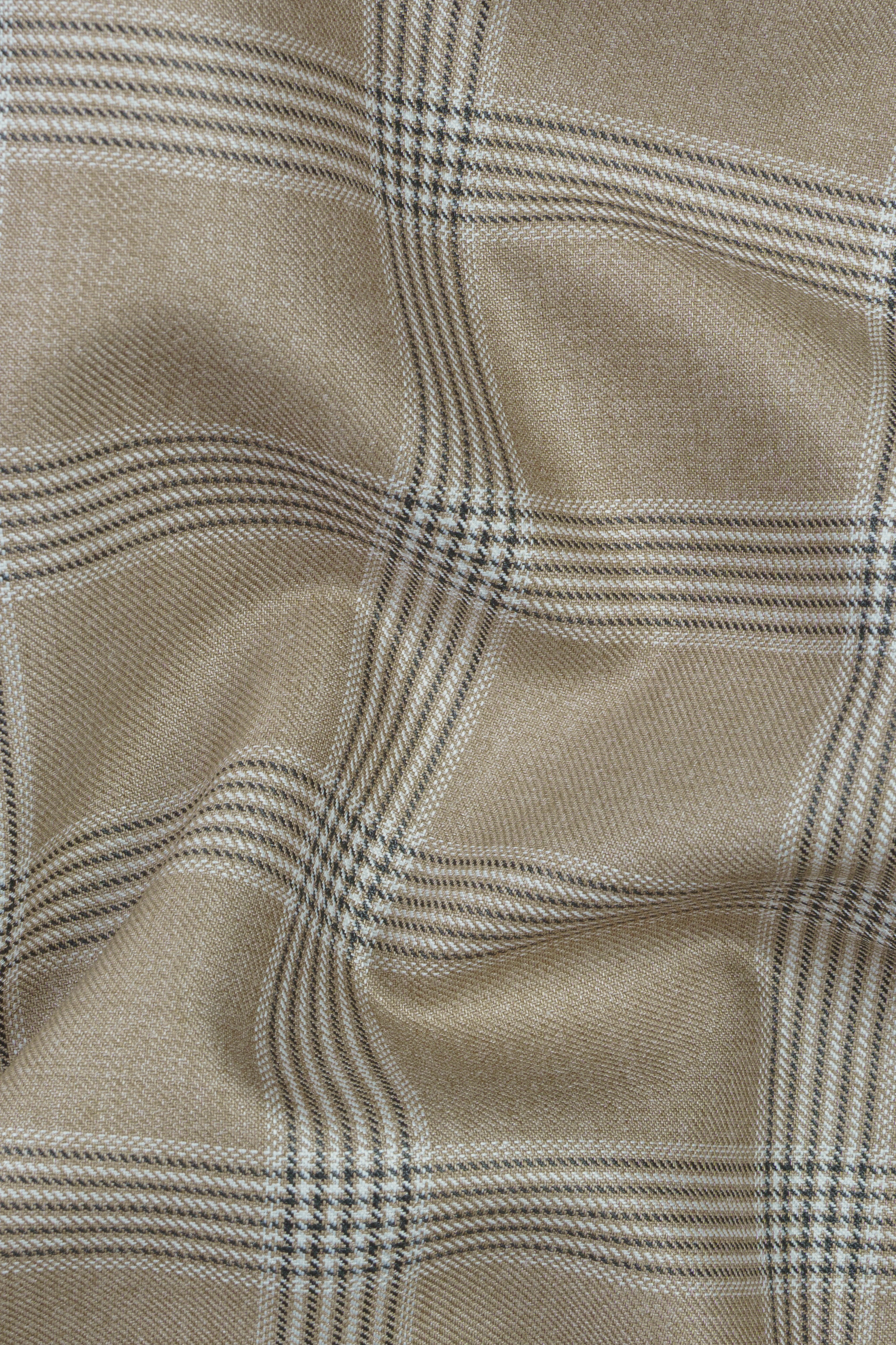 Sandrift Cream Plaid Wool Blend Bandhgala Blazer