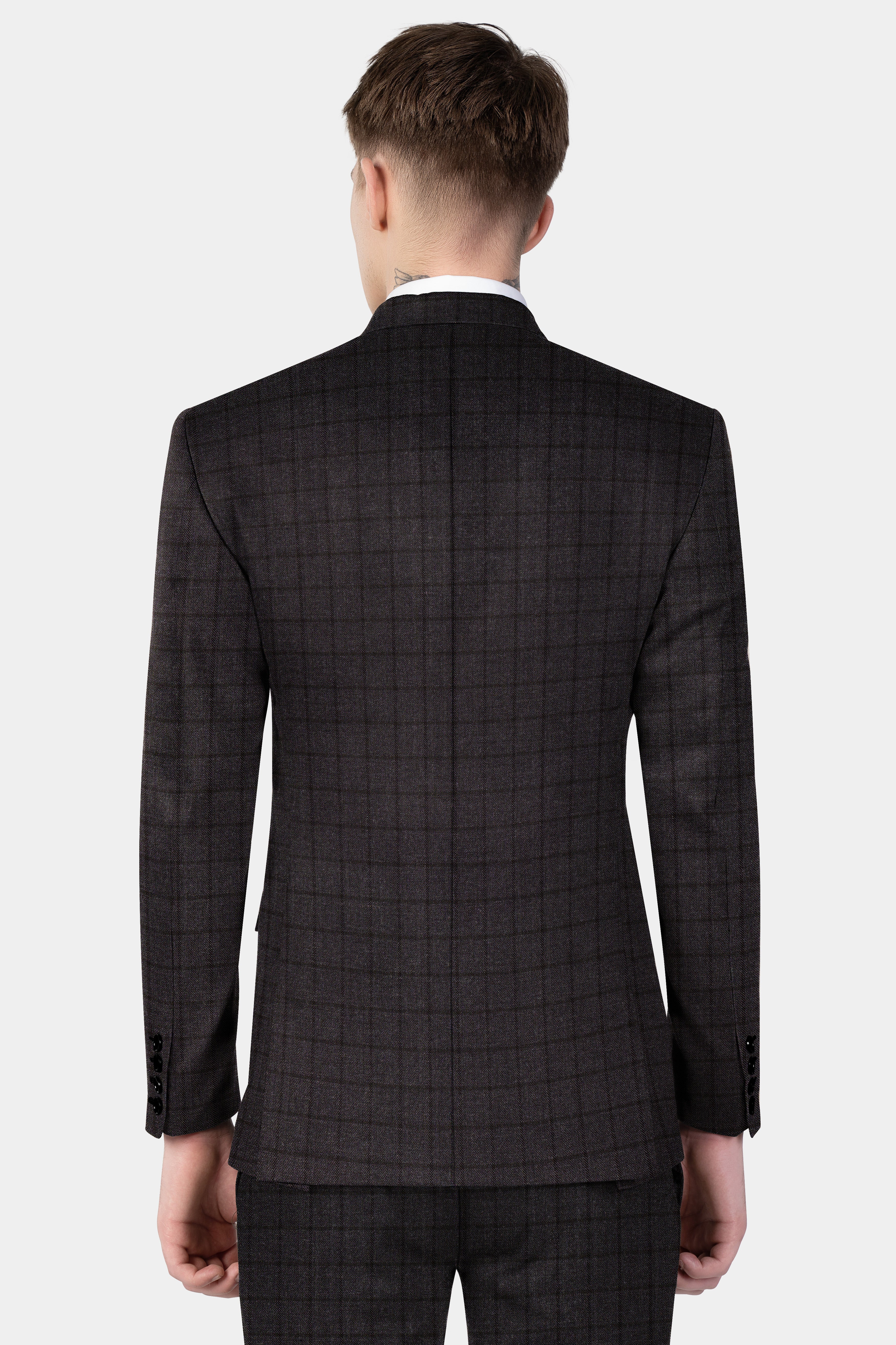 Thunder Gray Windowpane Tweed Double Breasted Blazer