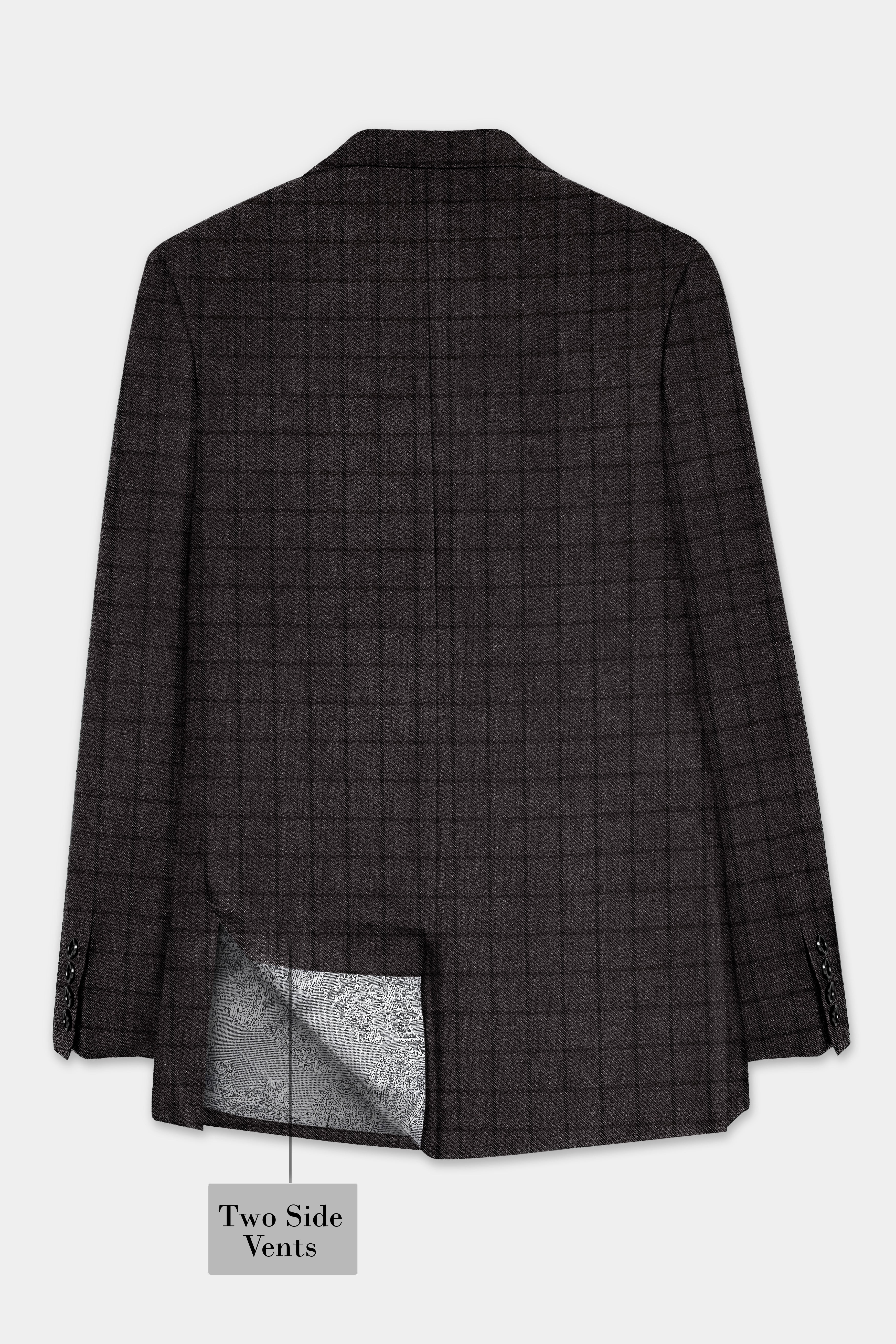 Thunder Gray Windowpane Tweed Double Breasted Blazer