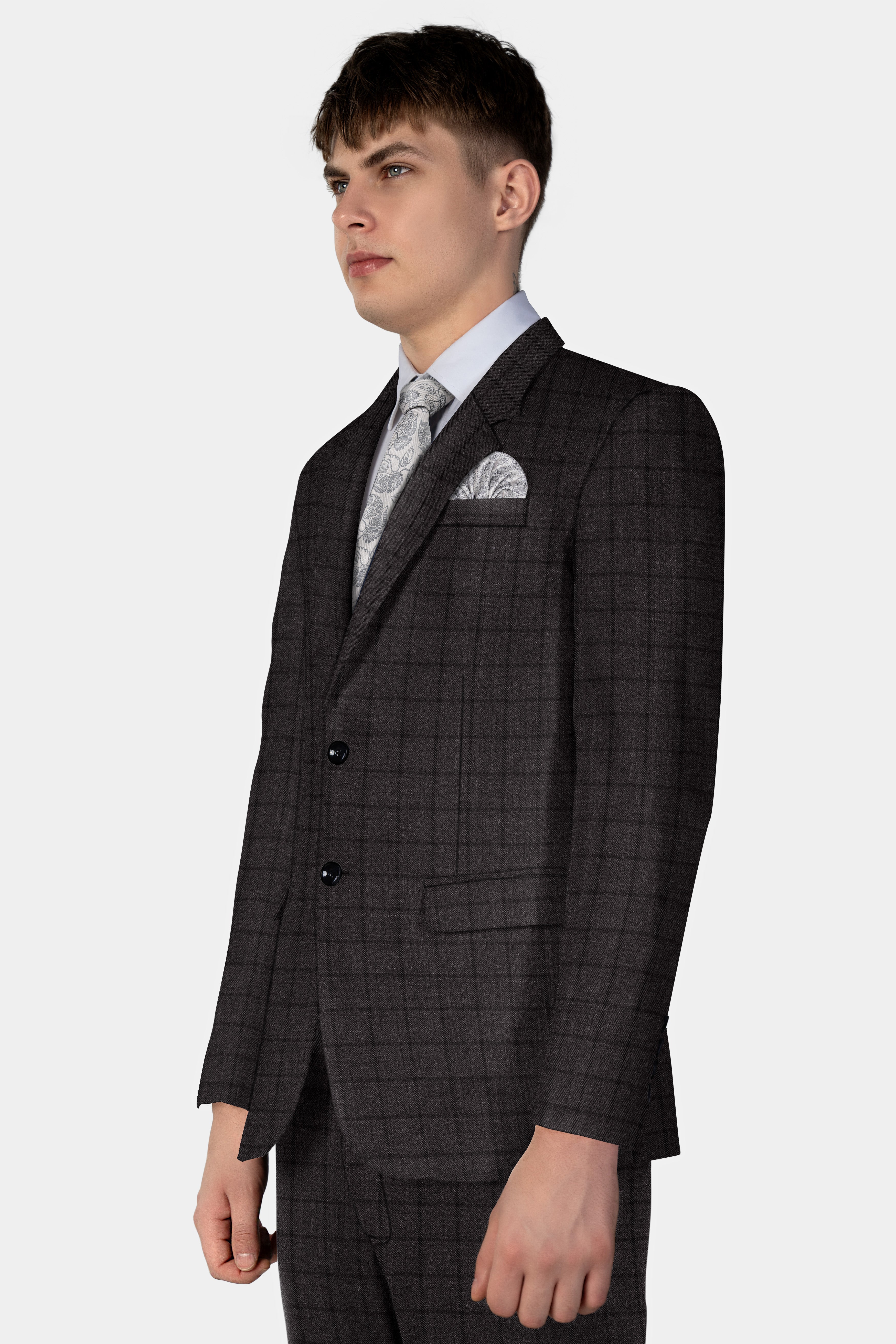 Thunder Gray Windowpane Tweed Blazer