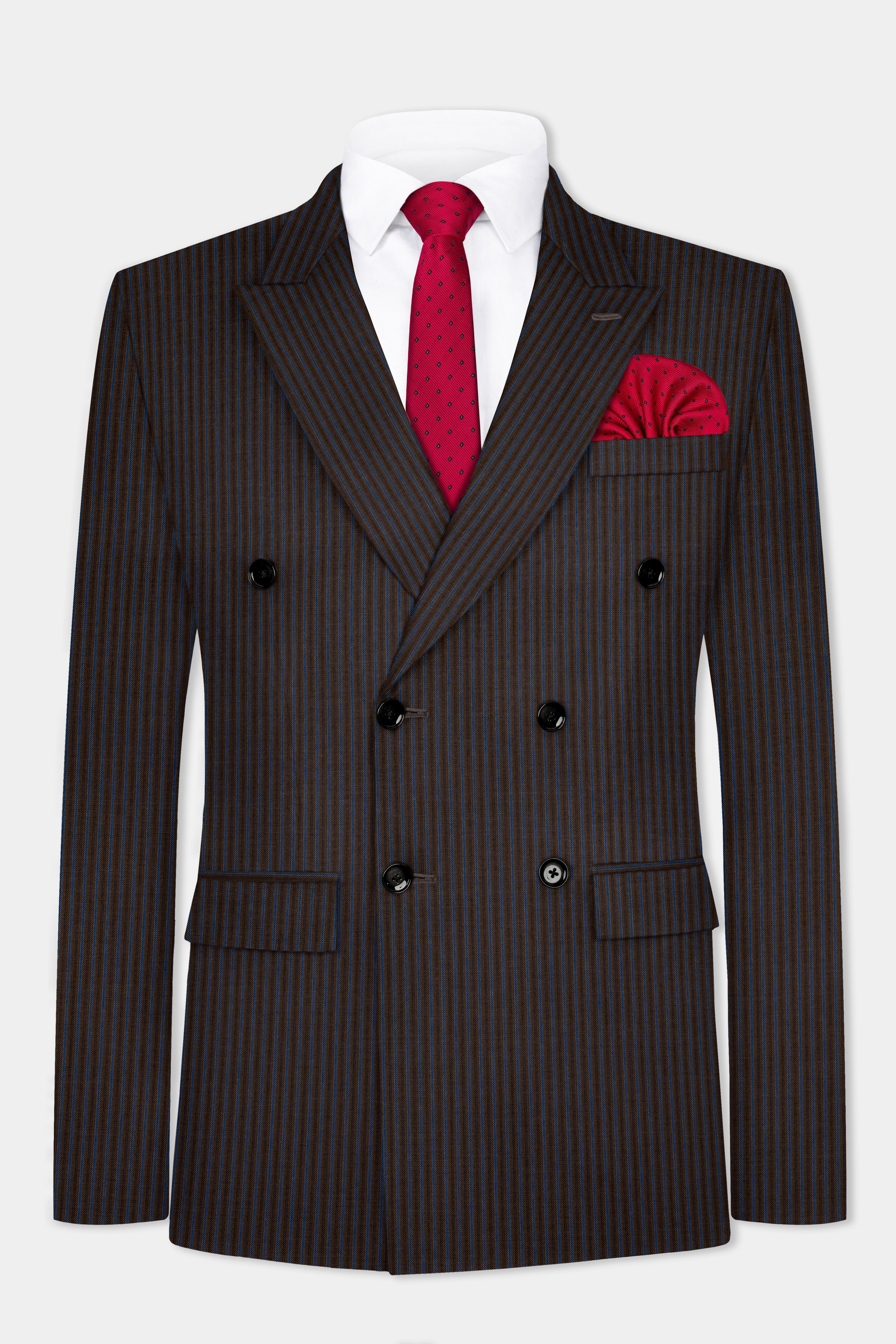 Eclipse Brown with Kashmir Blue Stripes Premium Wool Blend Double