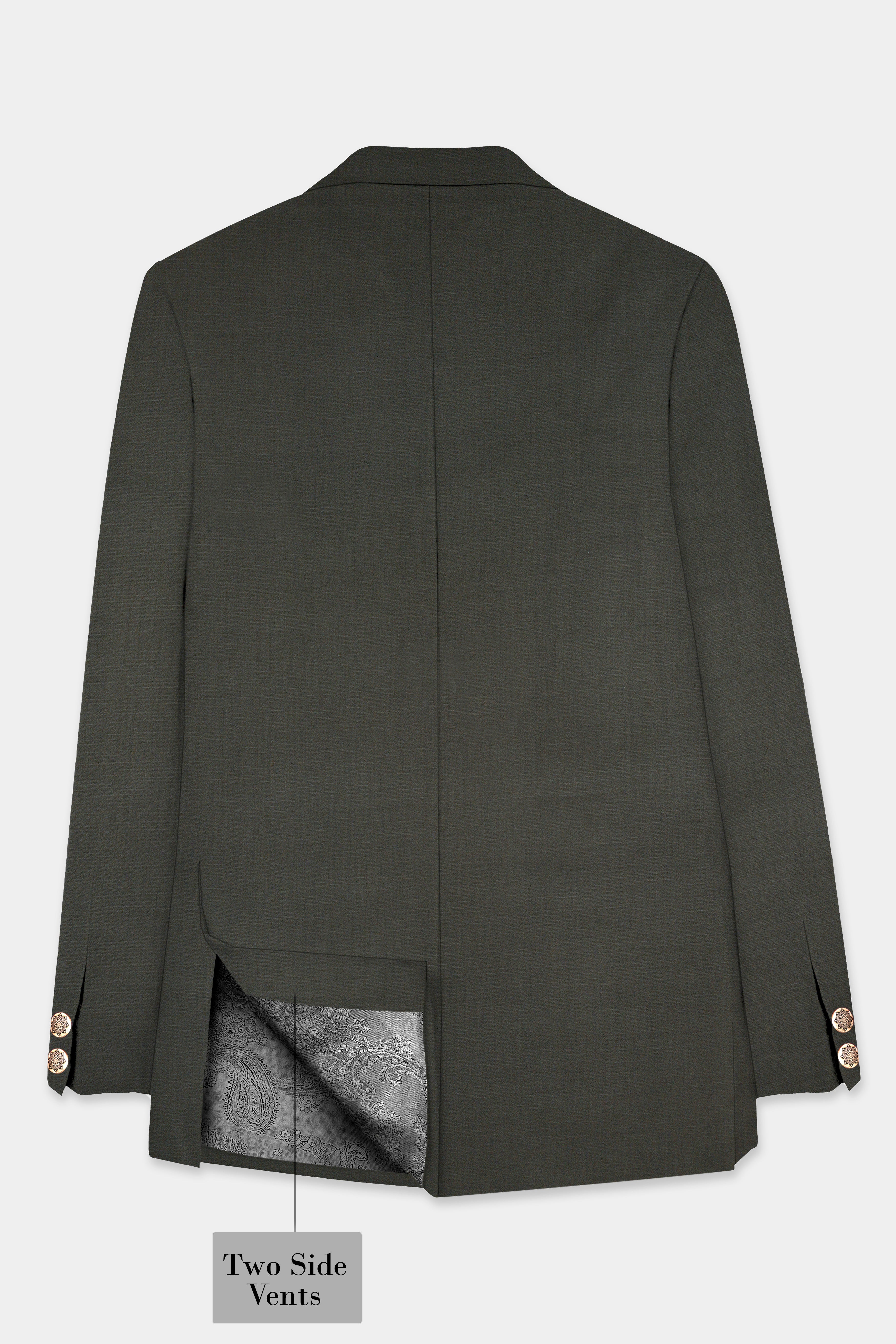 Rangoon Green Wool Blend Cross Placket Bandhgala Blazer