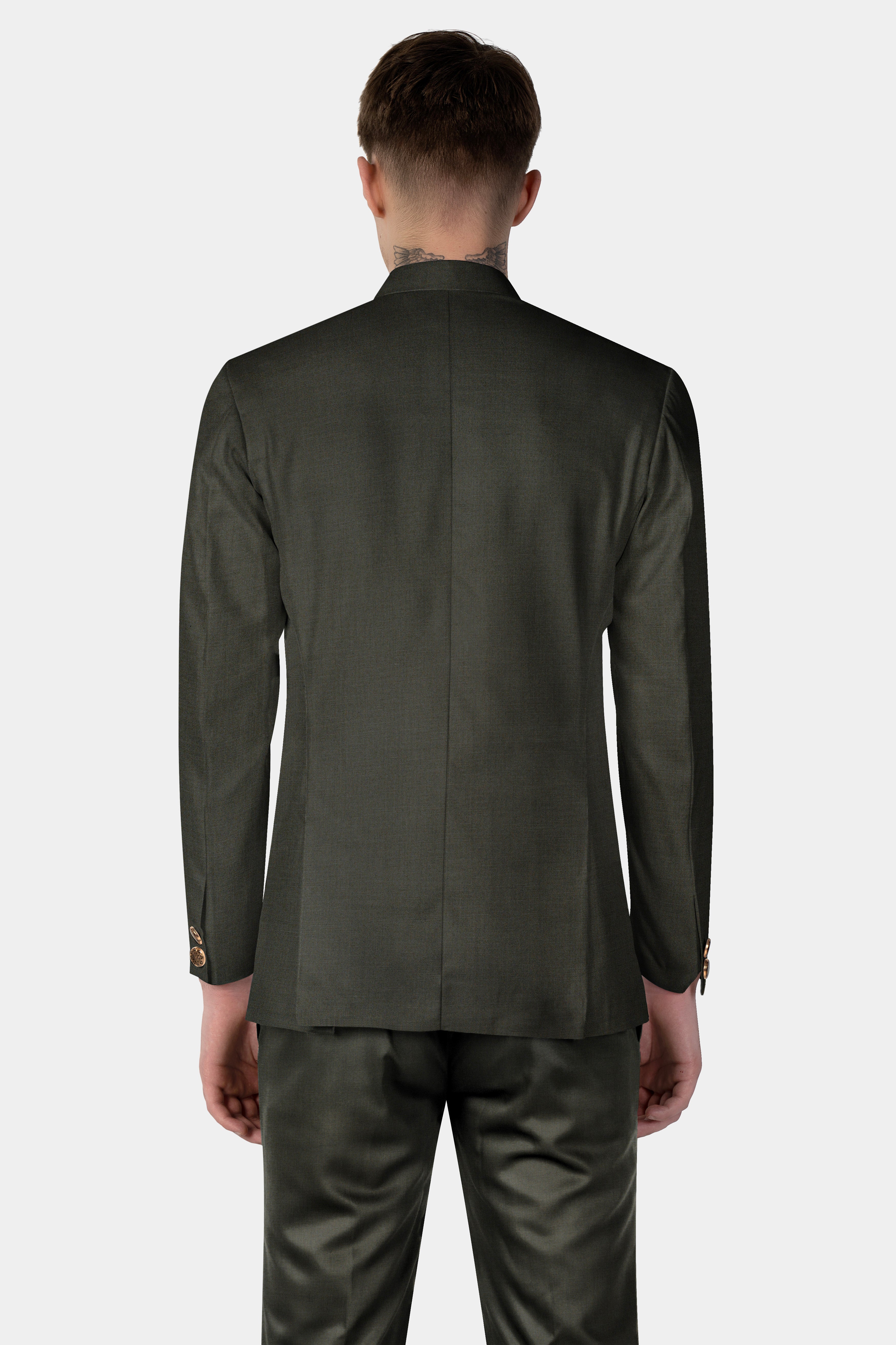 Rangoon Green Wool Blend Cross Placket Bandhgala Blazer