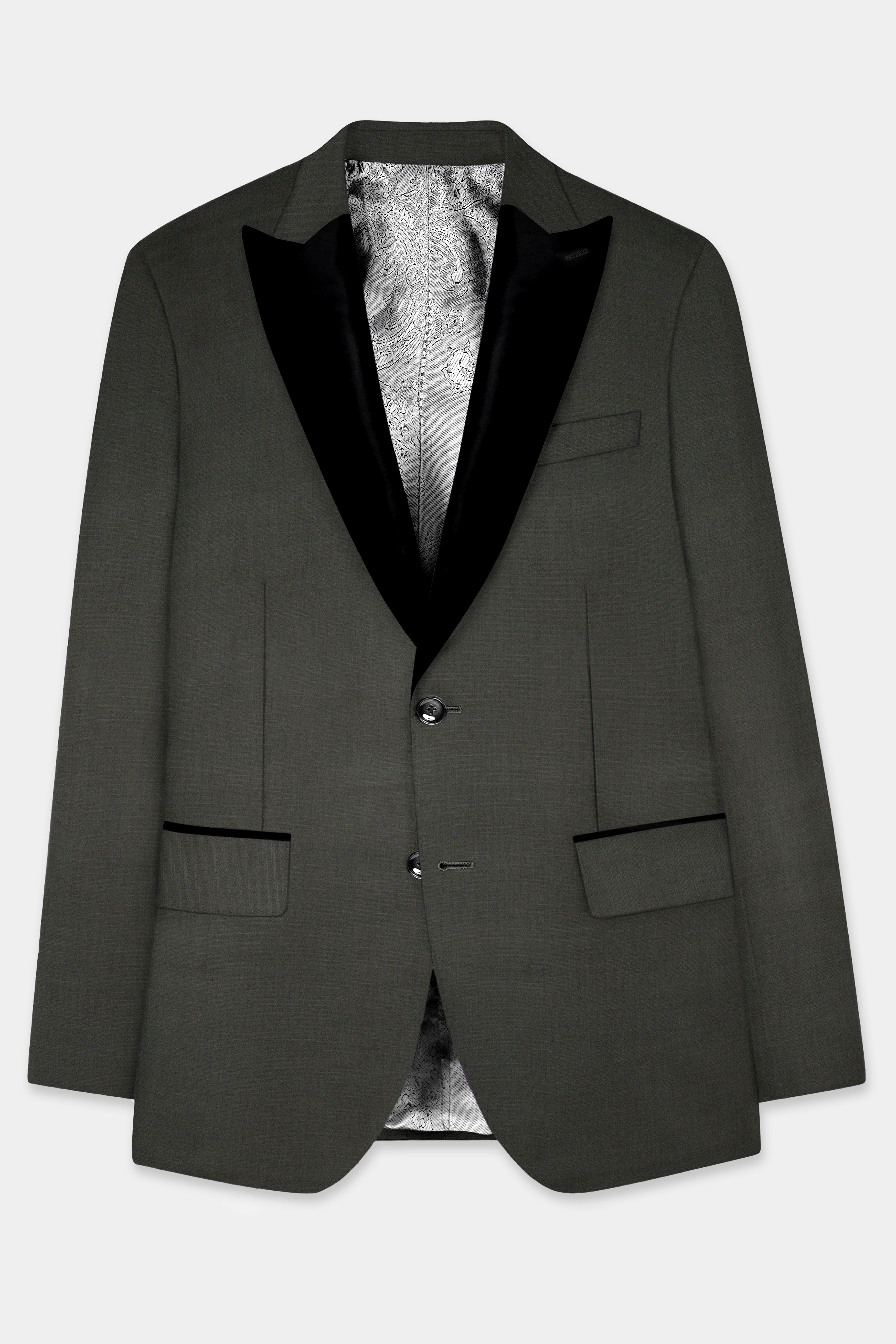 Rangoon Green Wool Blend Peak Collar Tuxedo Blazer