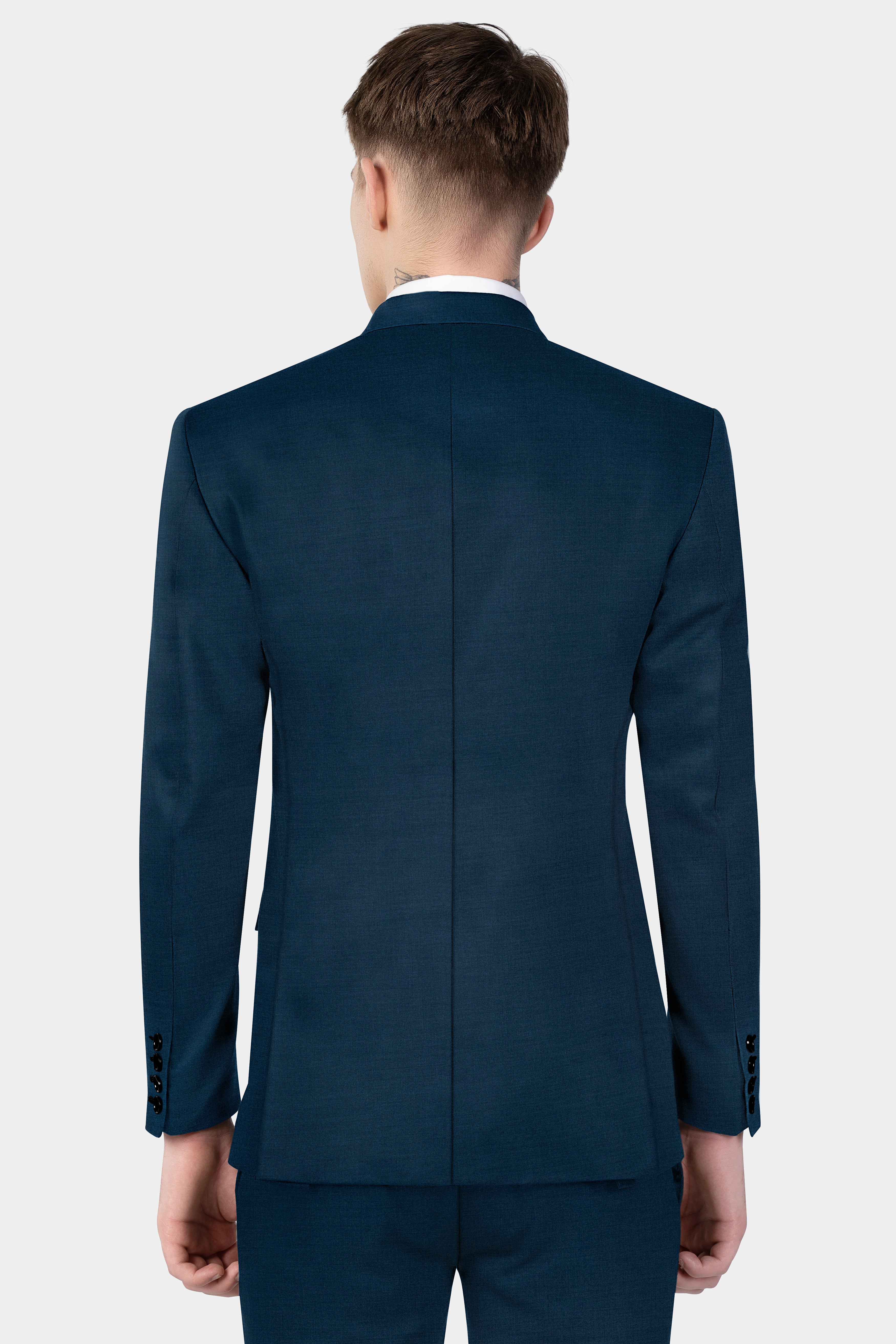 Daintree Blue Solid Wool Blend Double Breasted Blazer