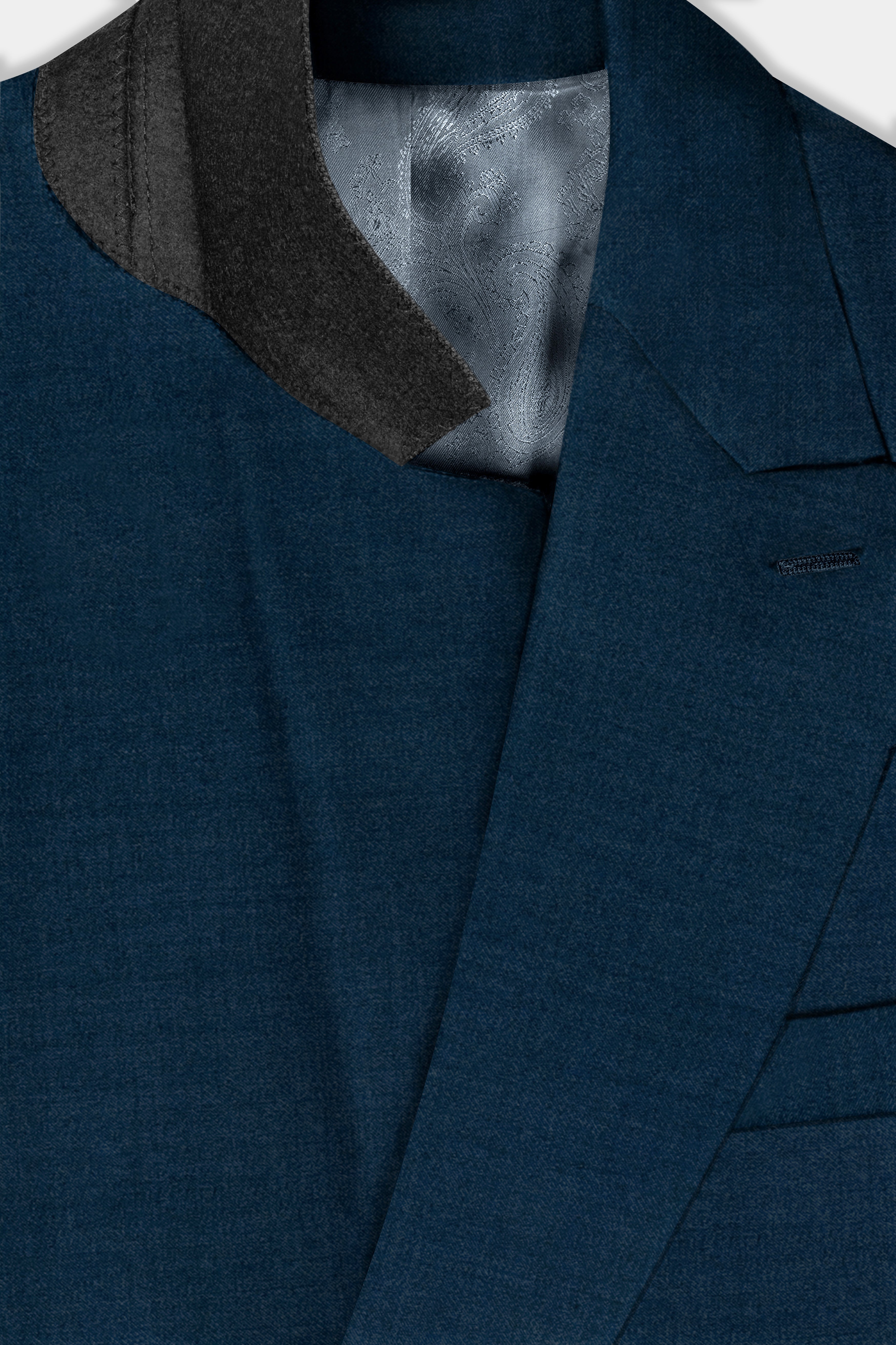 Daintree Blue Solid Wool Blend Double Breasted Blazer