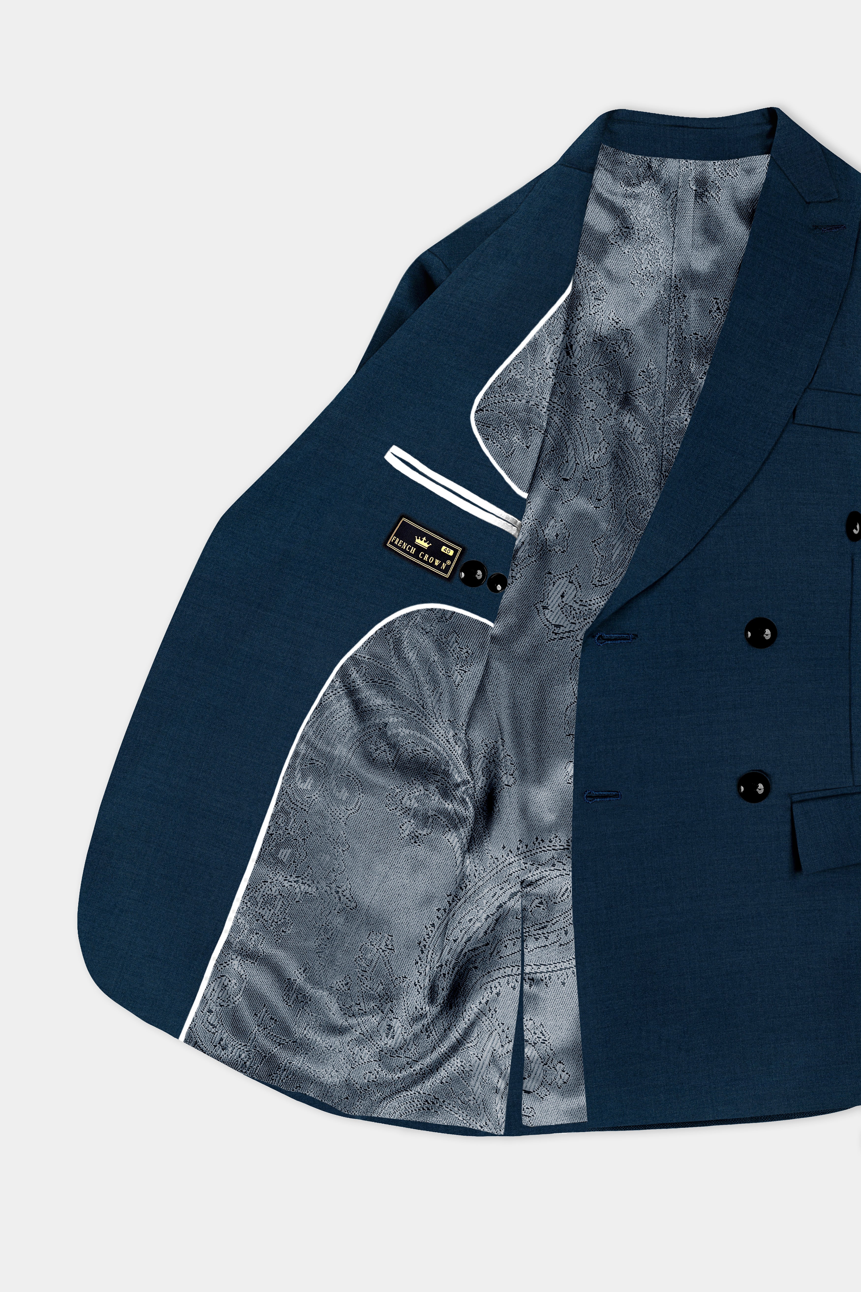 Daintree Blue Solid Wool Blend Double Breasted Blazer