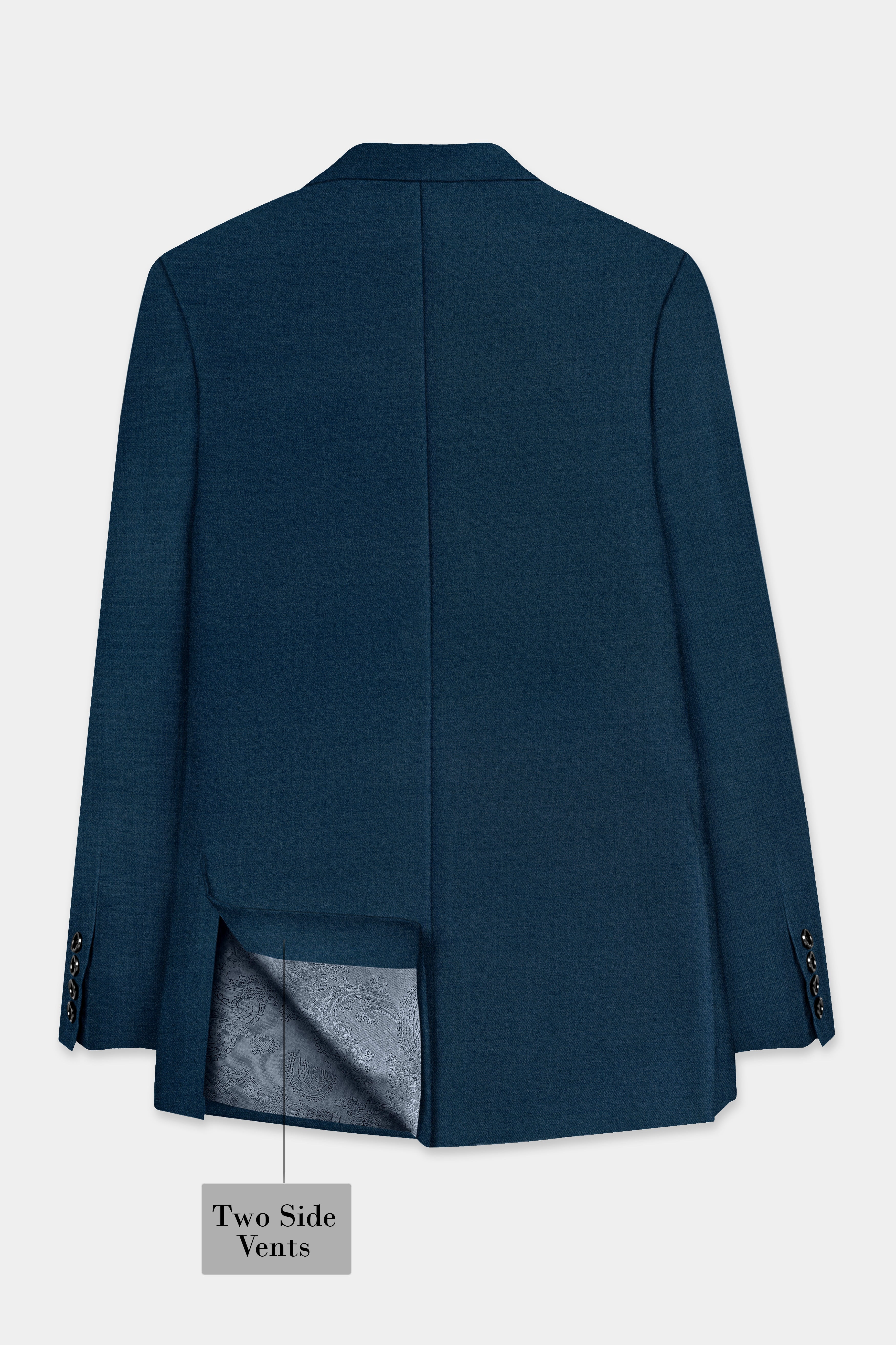 Daintree Blue Solid Wool Blend Double Breasted Blazer