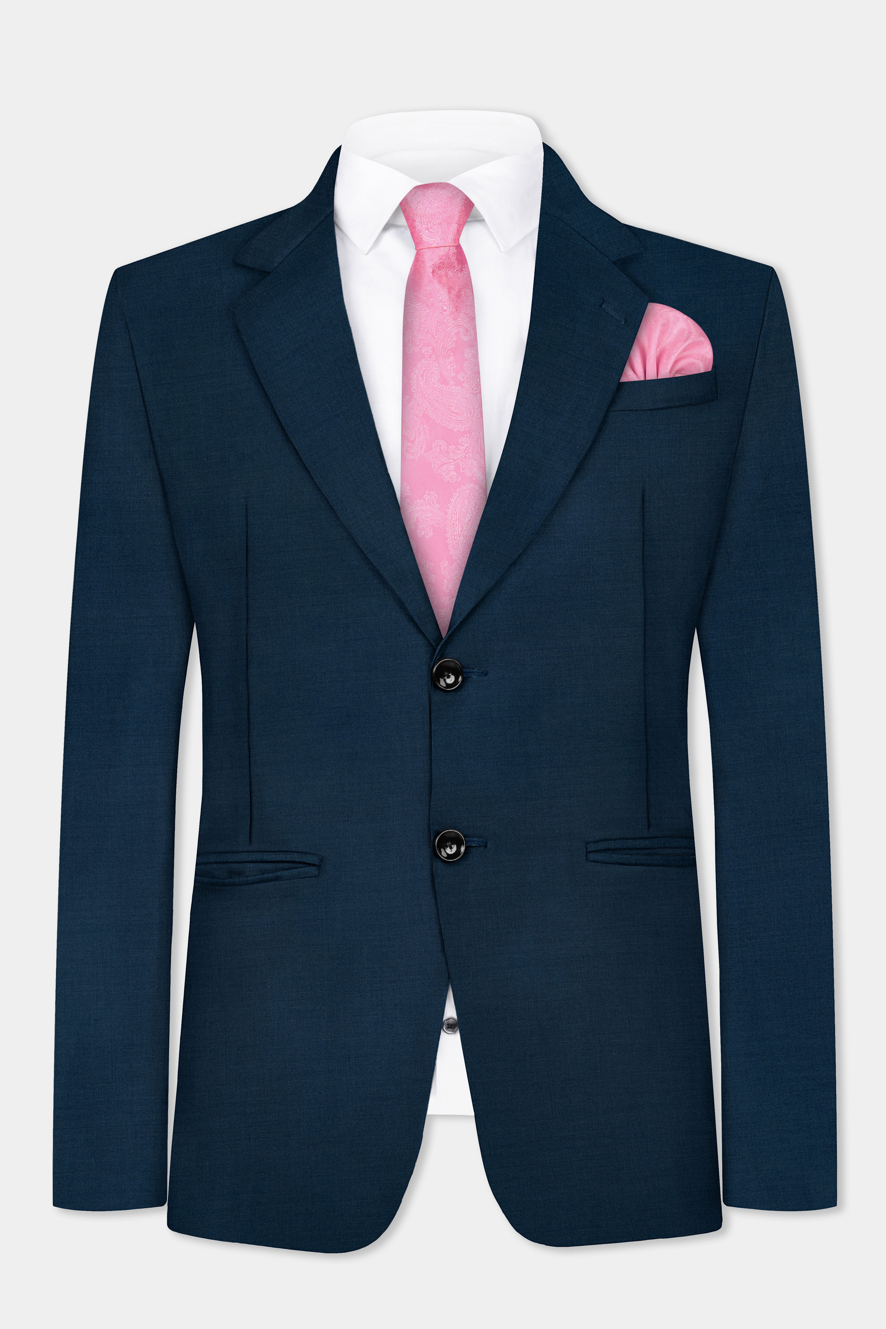 Daintree Blue Solid Wool Blend Single Breasted Blazer