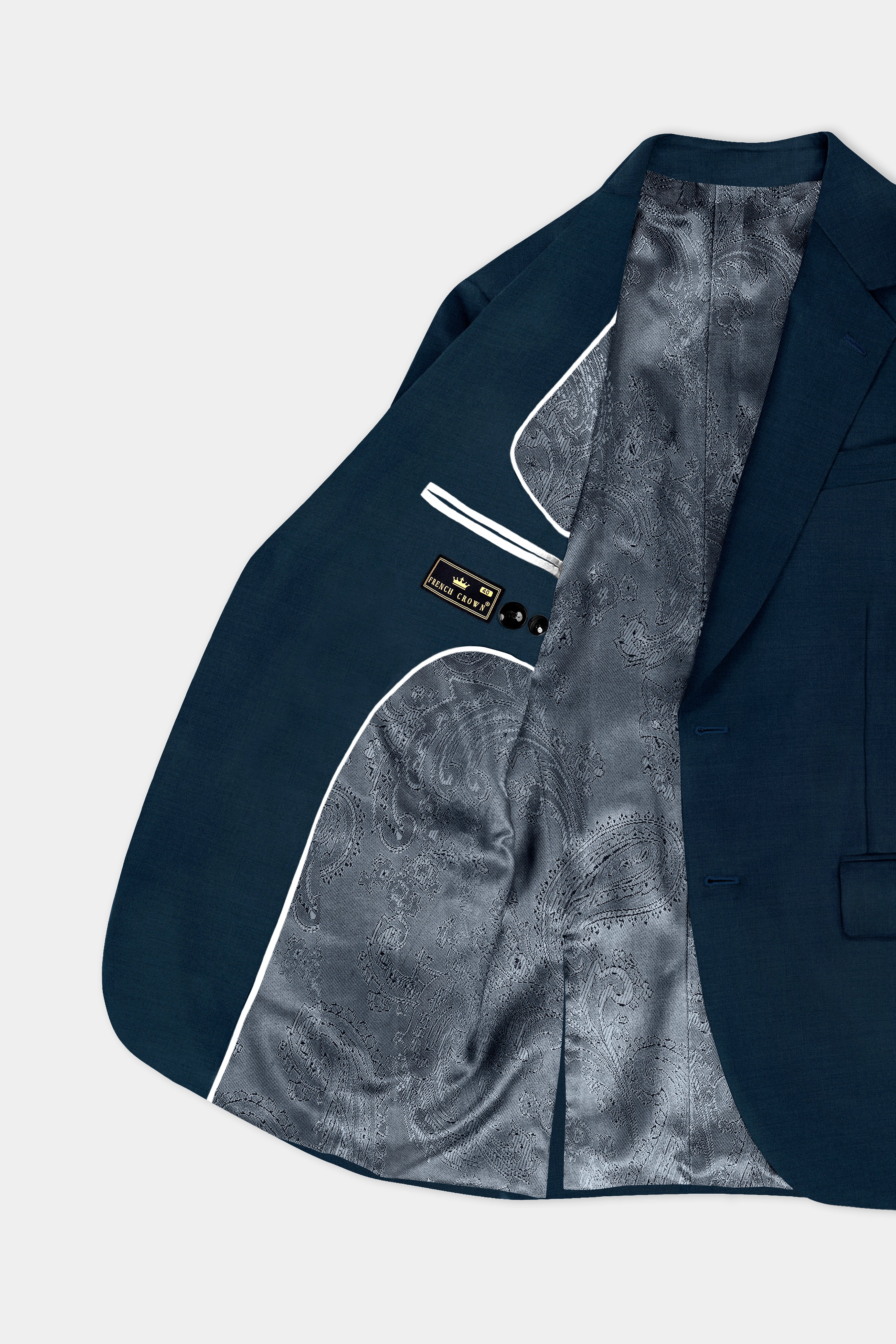 Daintree Blue Solid Wool Blend Single Breasted Blazer