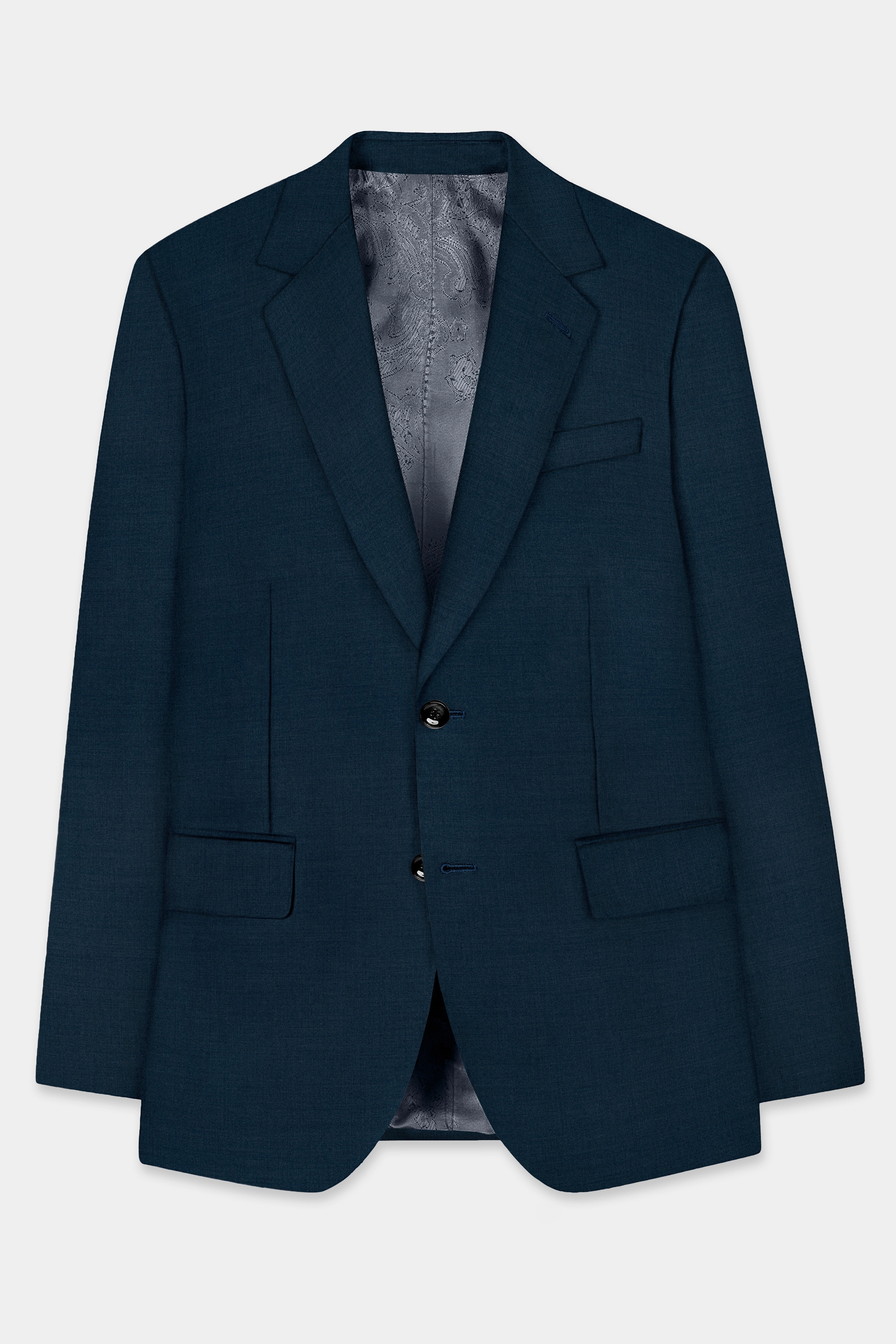 Daintree Blue Solid Wool Blend Single Breasted Blazer