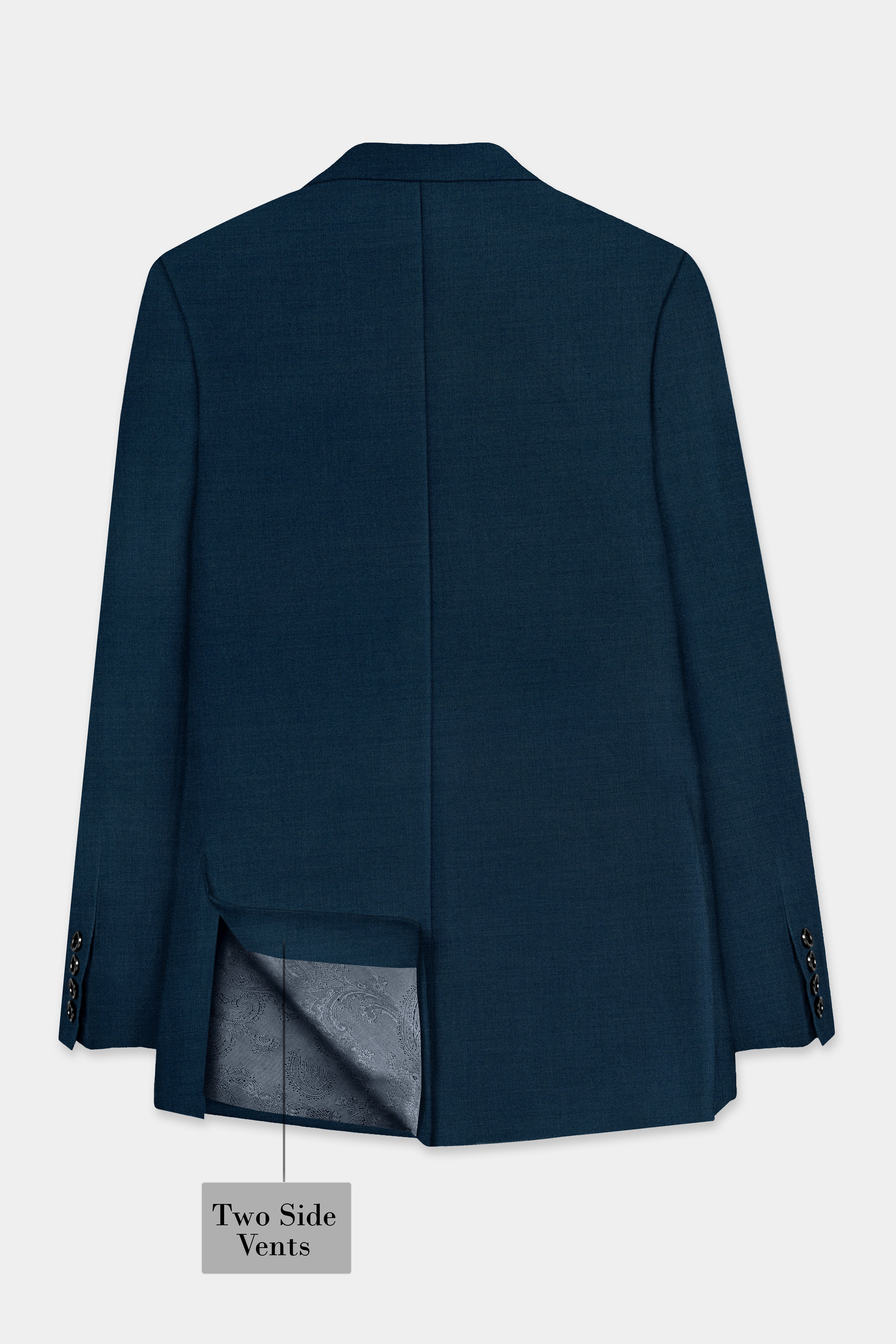 Daintree Blue Solid Wool Blend Single Breasted Blazer