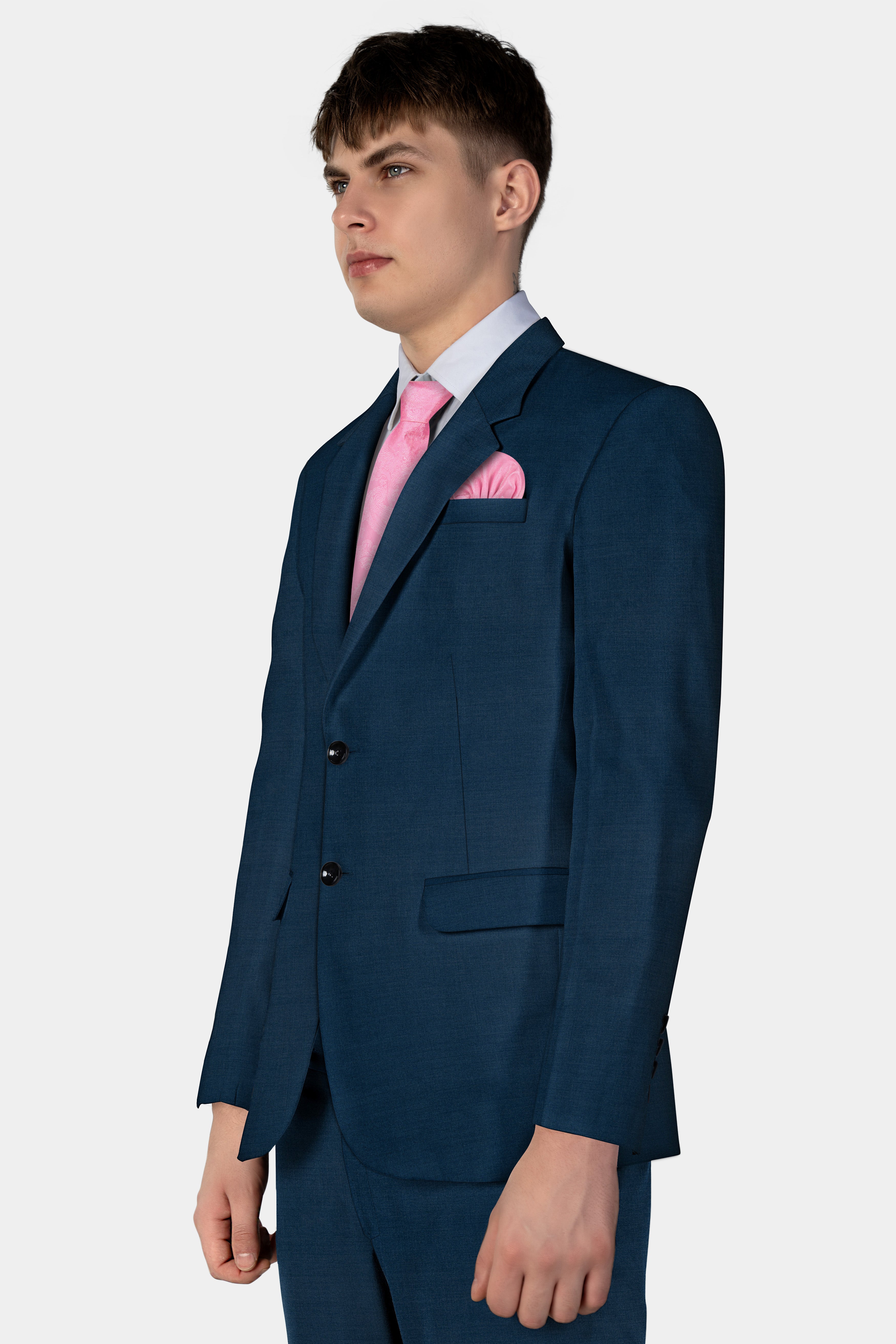 Daintree Blue Solid Wool Blend Single Breasted Blazer