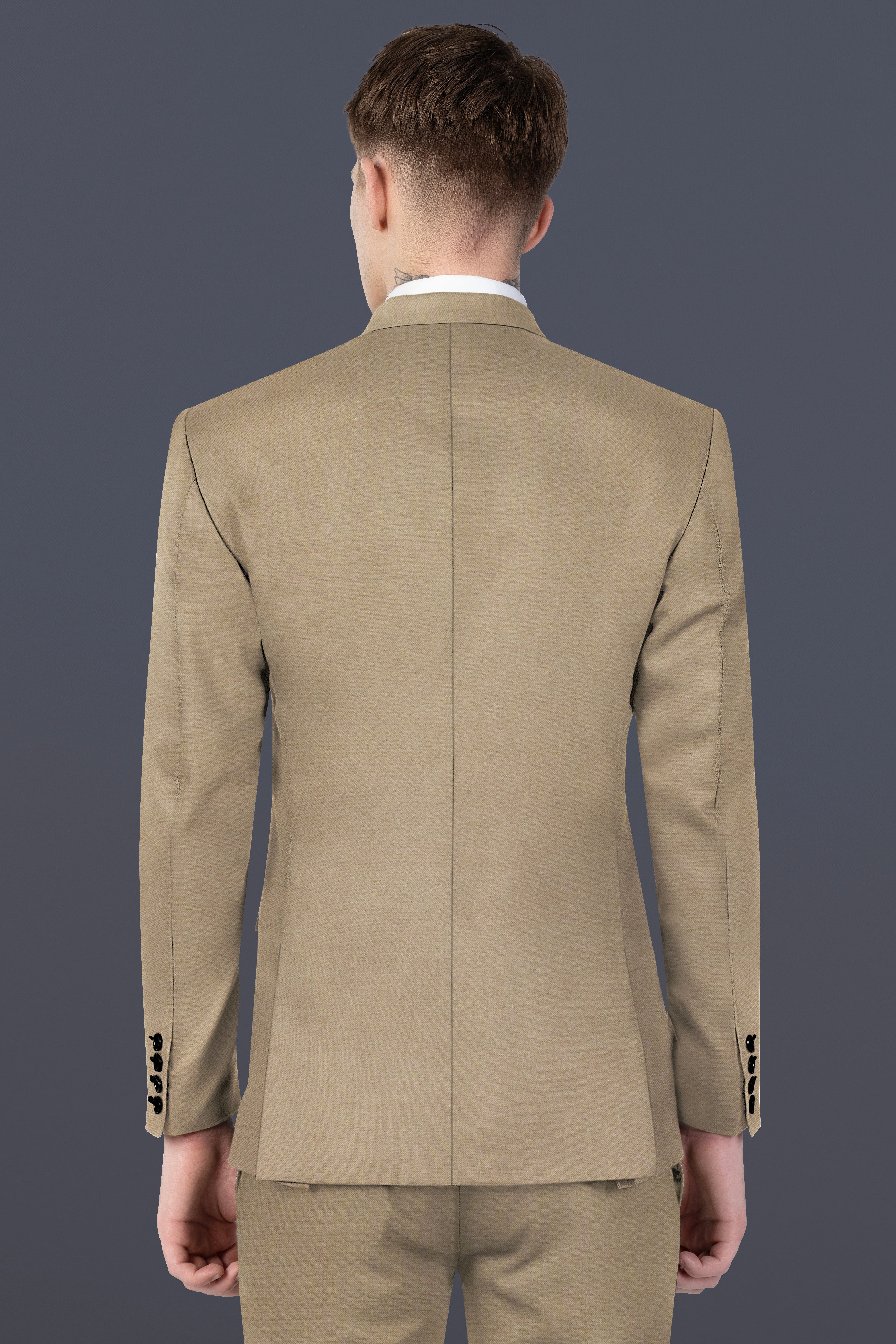 Hillary Cream Solid Wool Blend Double Breasted Blazer