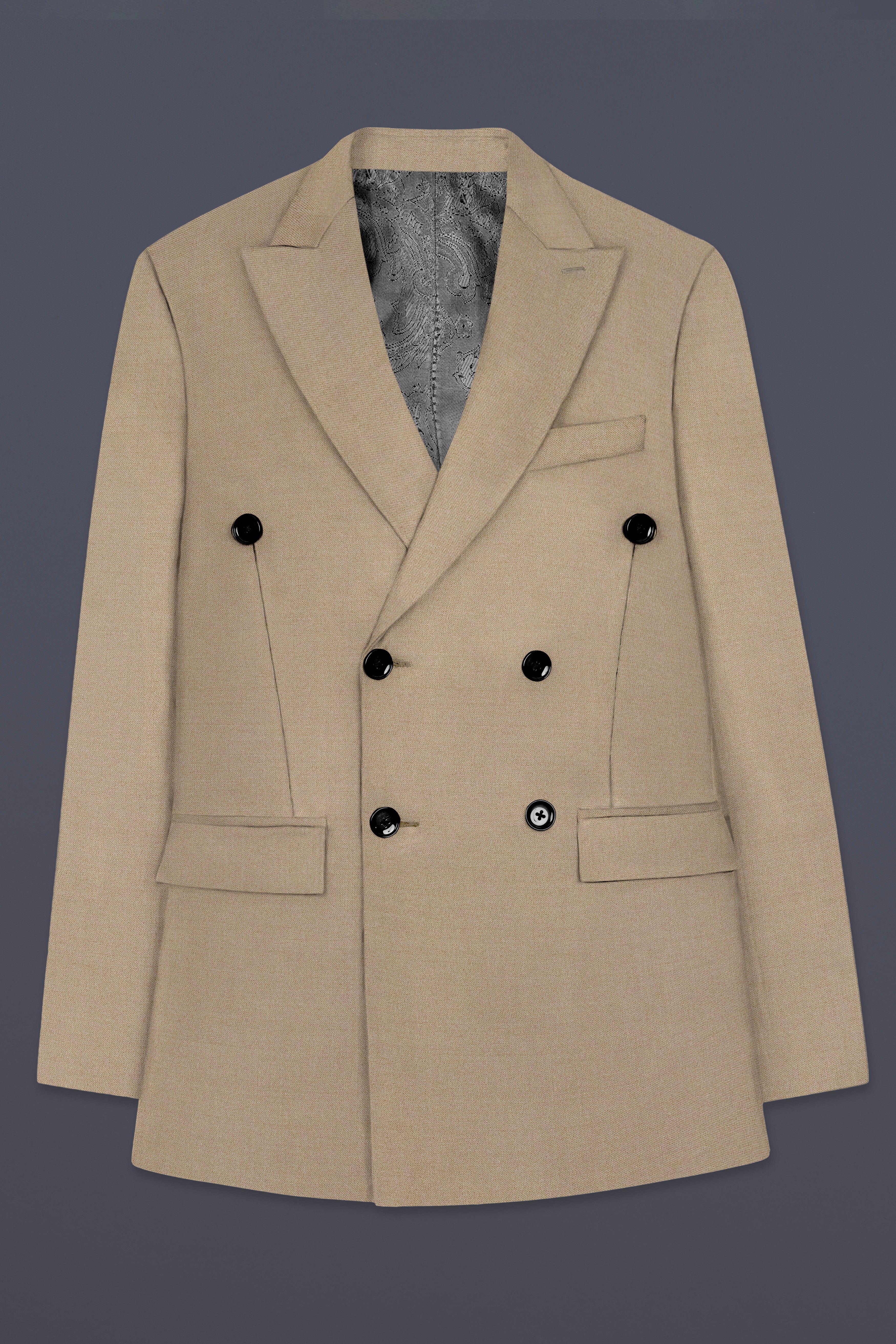 Hillary Cream Solid Wool Blend Double Breasted Blazer