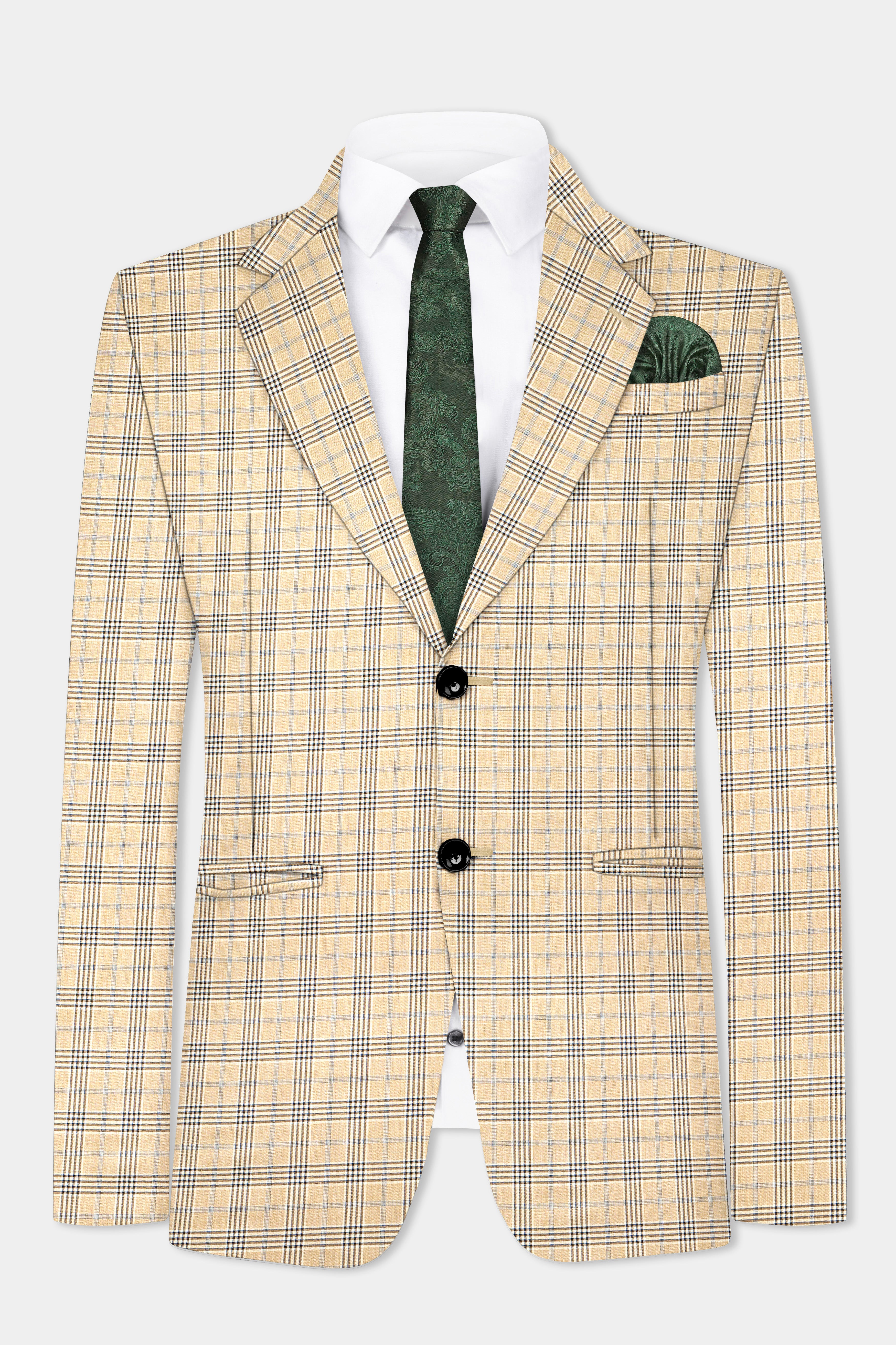 Cameo Cream Plaid Super Fine Wool Blend Single Breasted Blazer