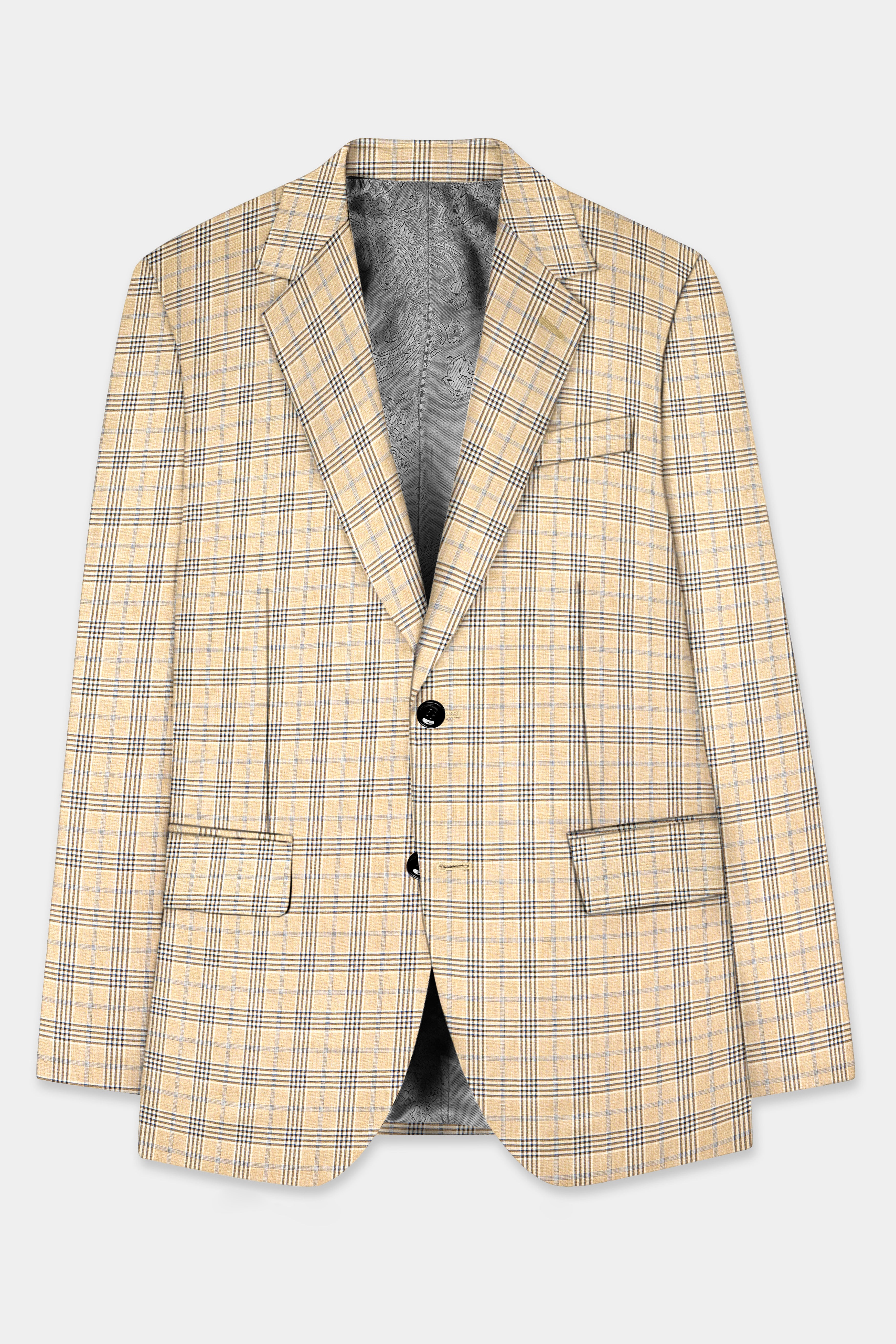 Cameo Cream Plaid Super Fine Wool Blend Single Breasted Blazer