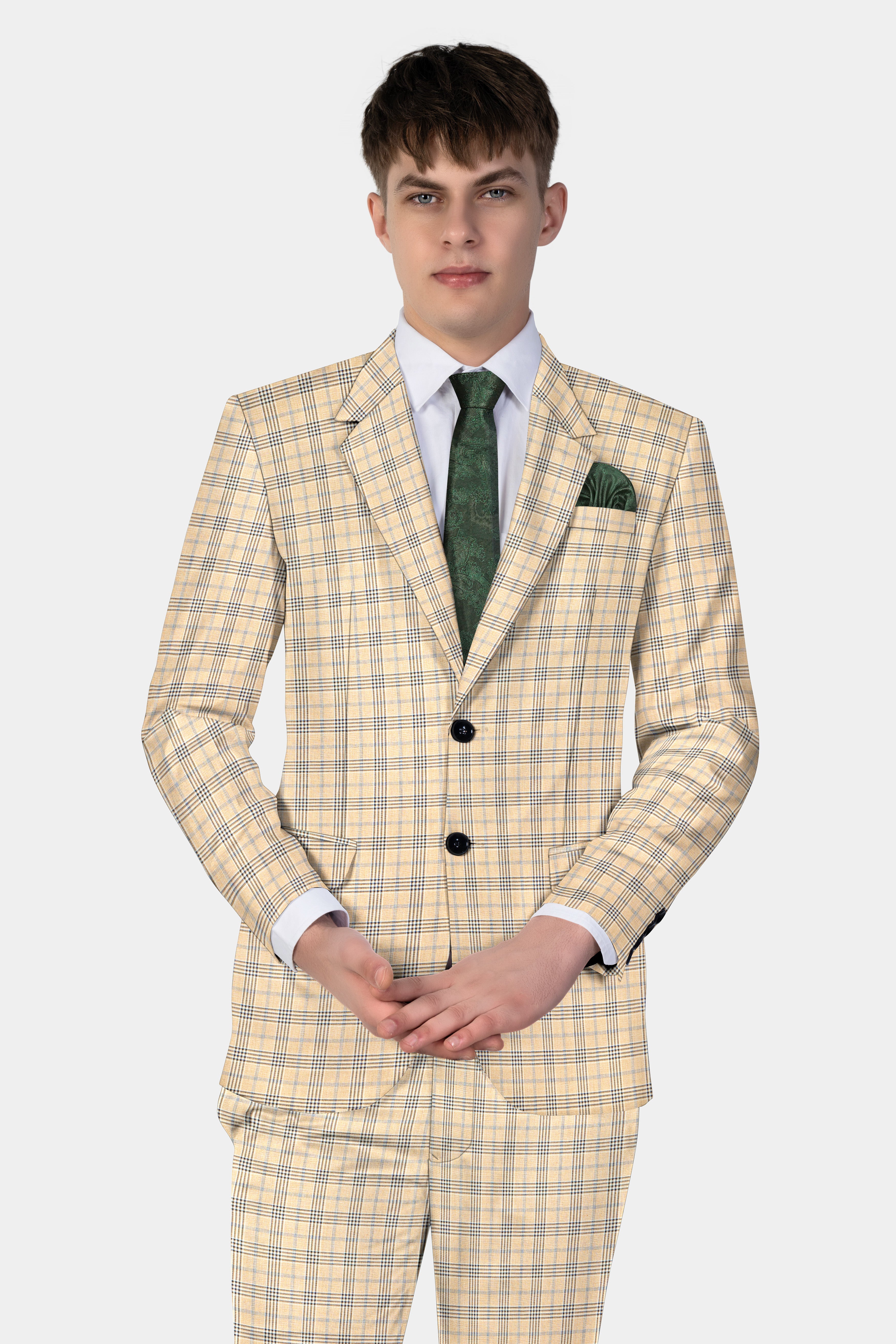 Cameo Cream Plaid Super Fine Wool Blend Single Breasted Blazer