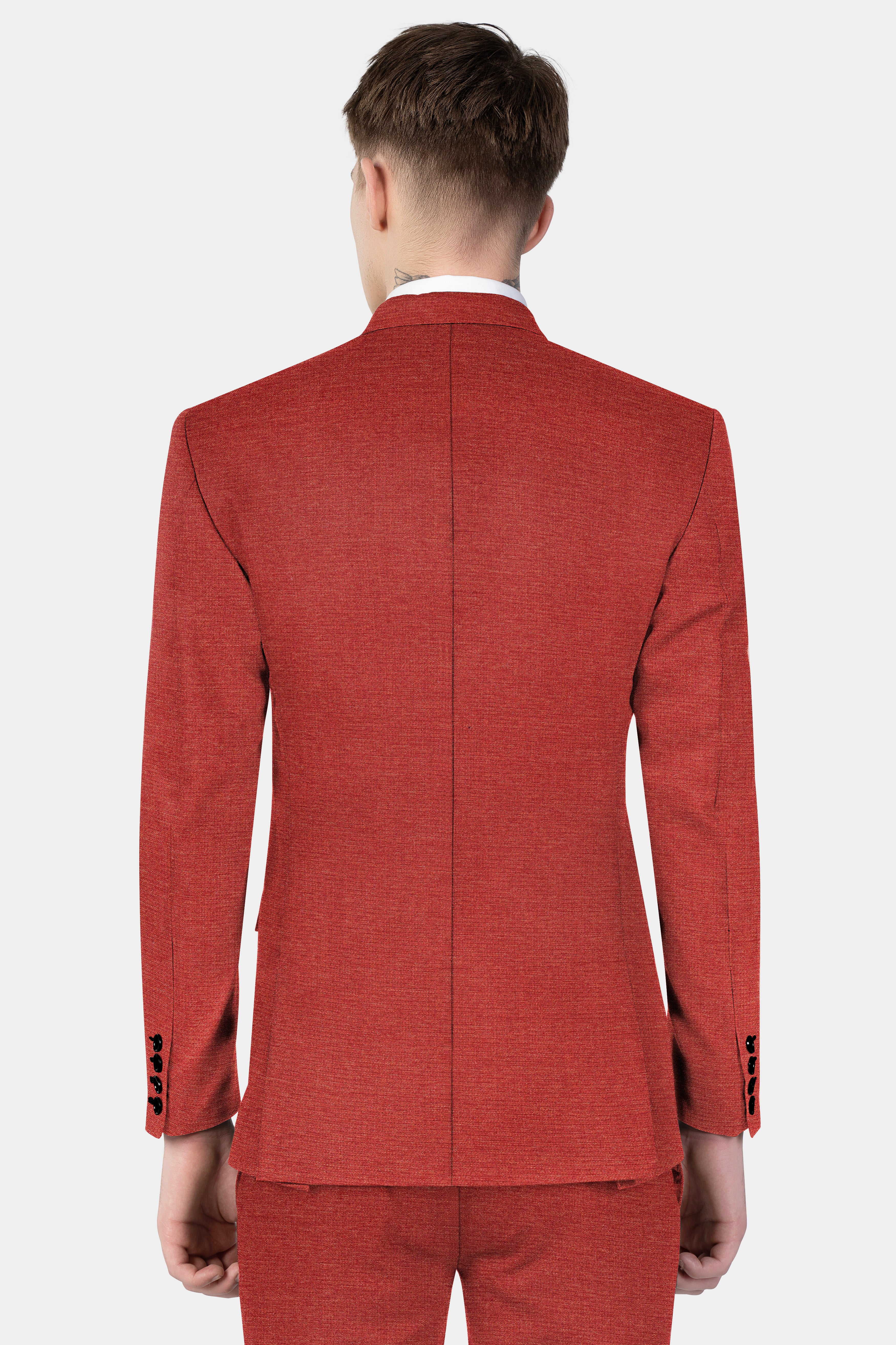 Brick Red Textured Double Breasted Blazer