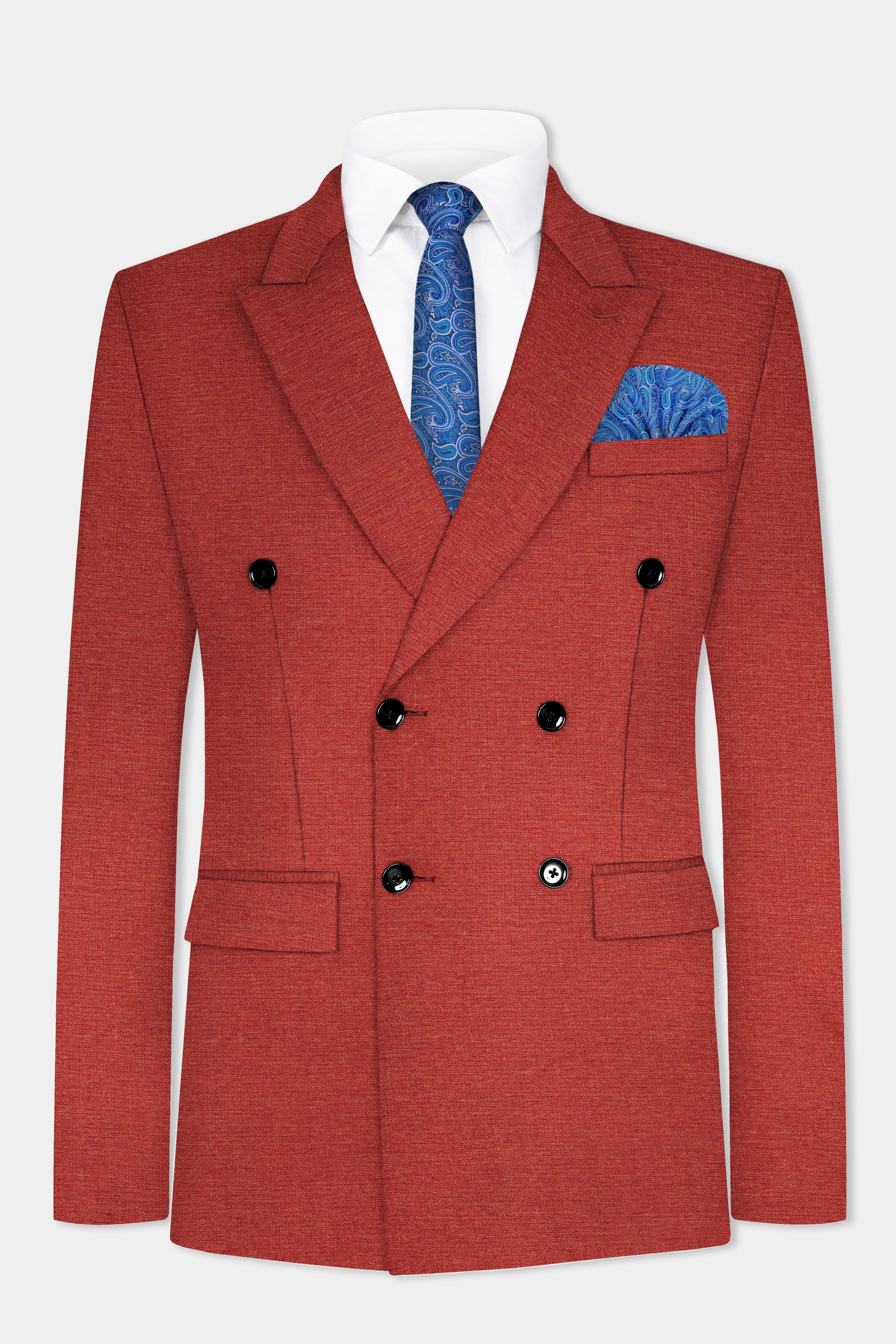 Brick Red Textured Double Breasted Blazer