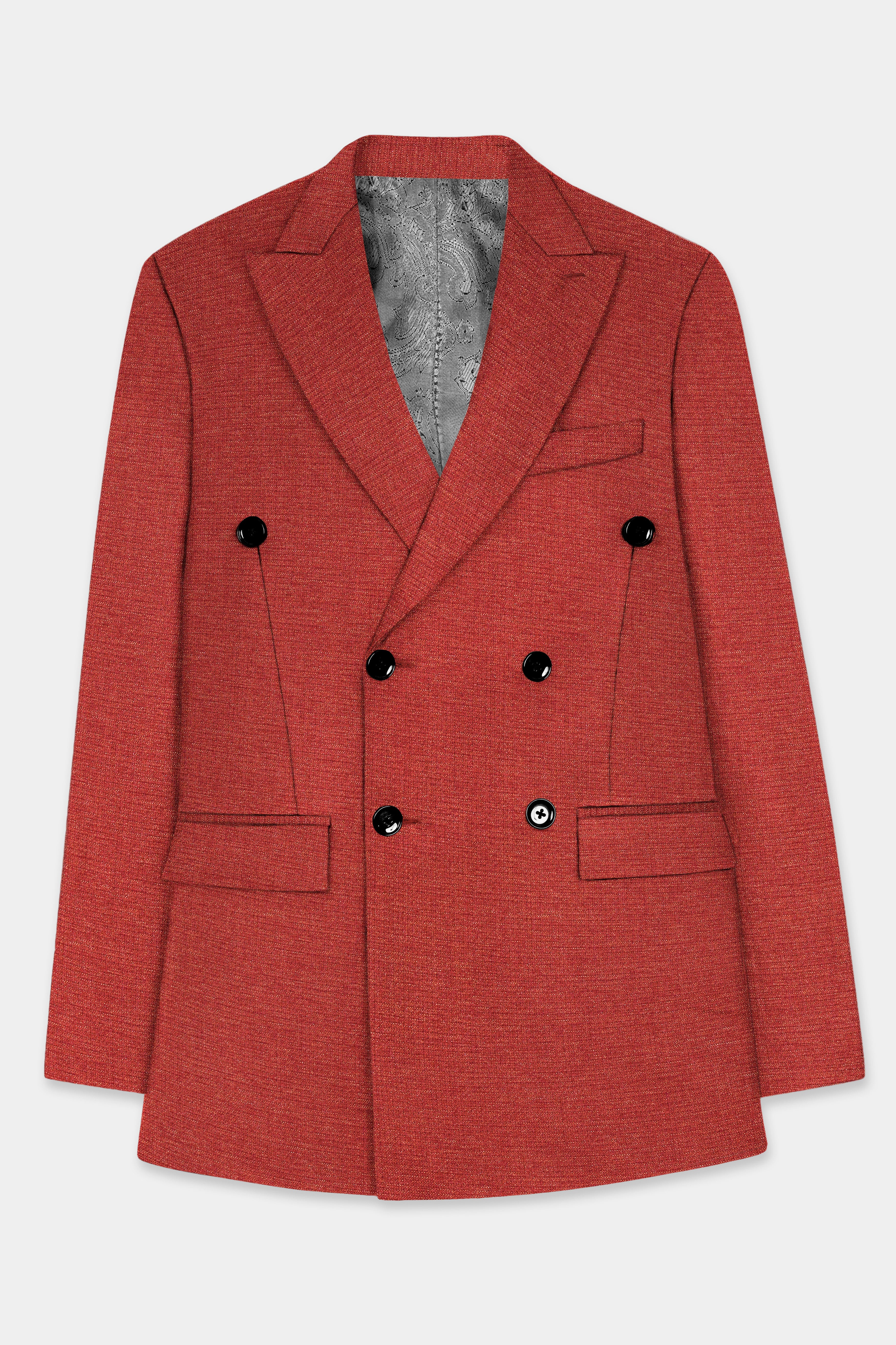 Brick Red Textured Double Breasted Blazer