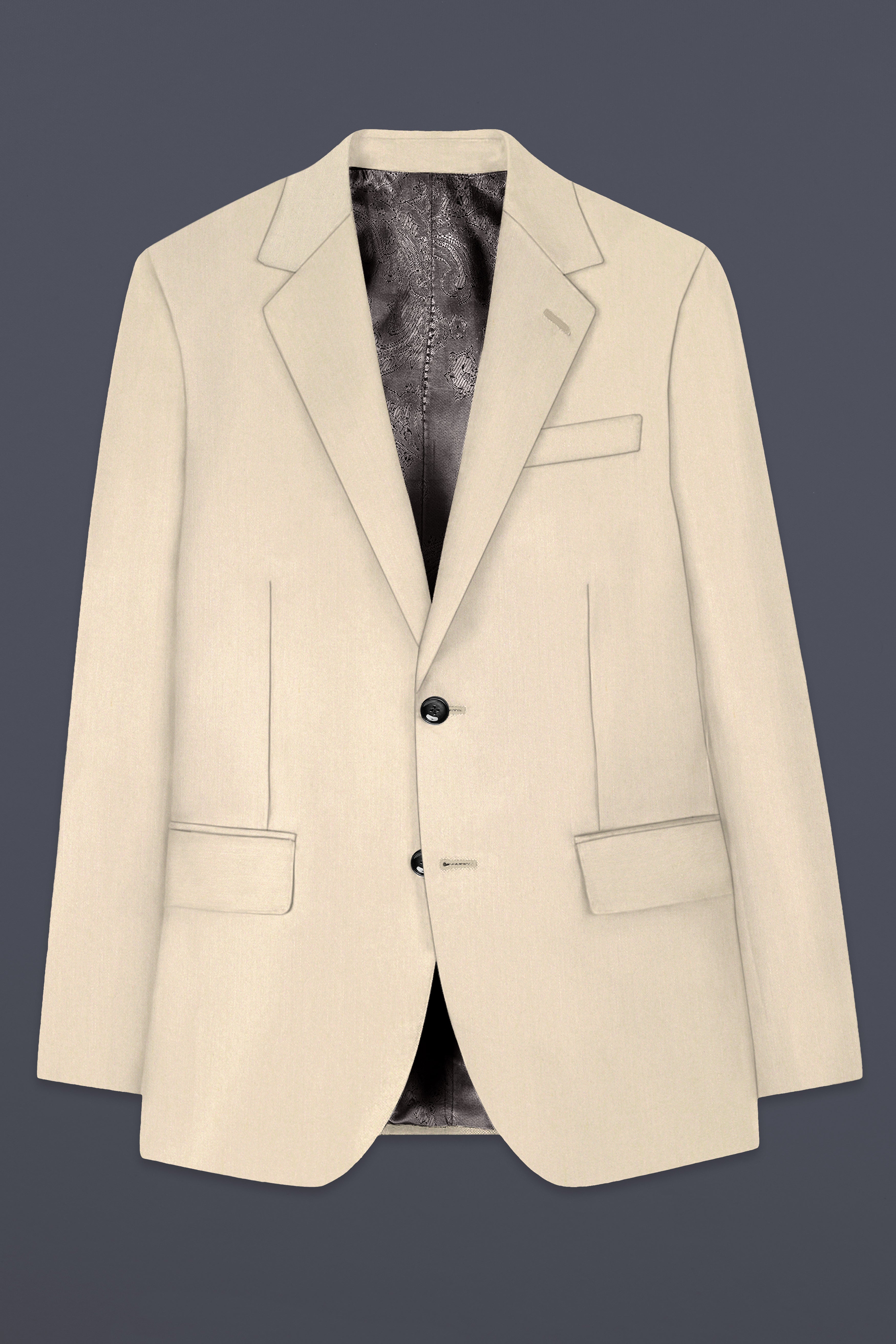 Hampton Cream Solid Wool Blend Single Breasted Blazer