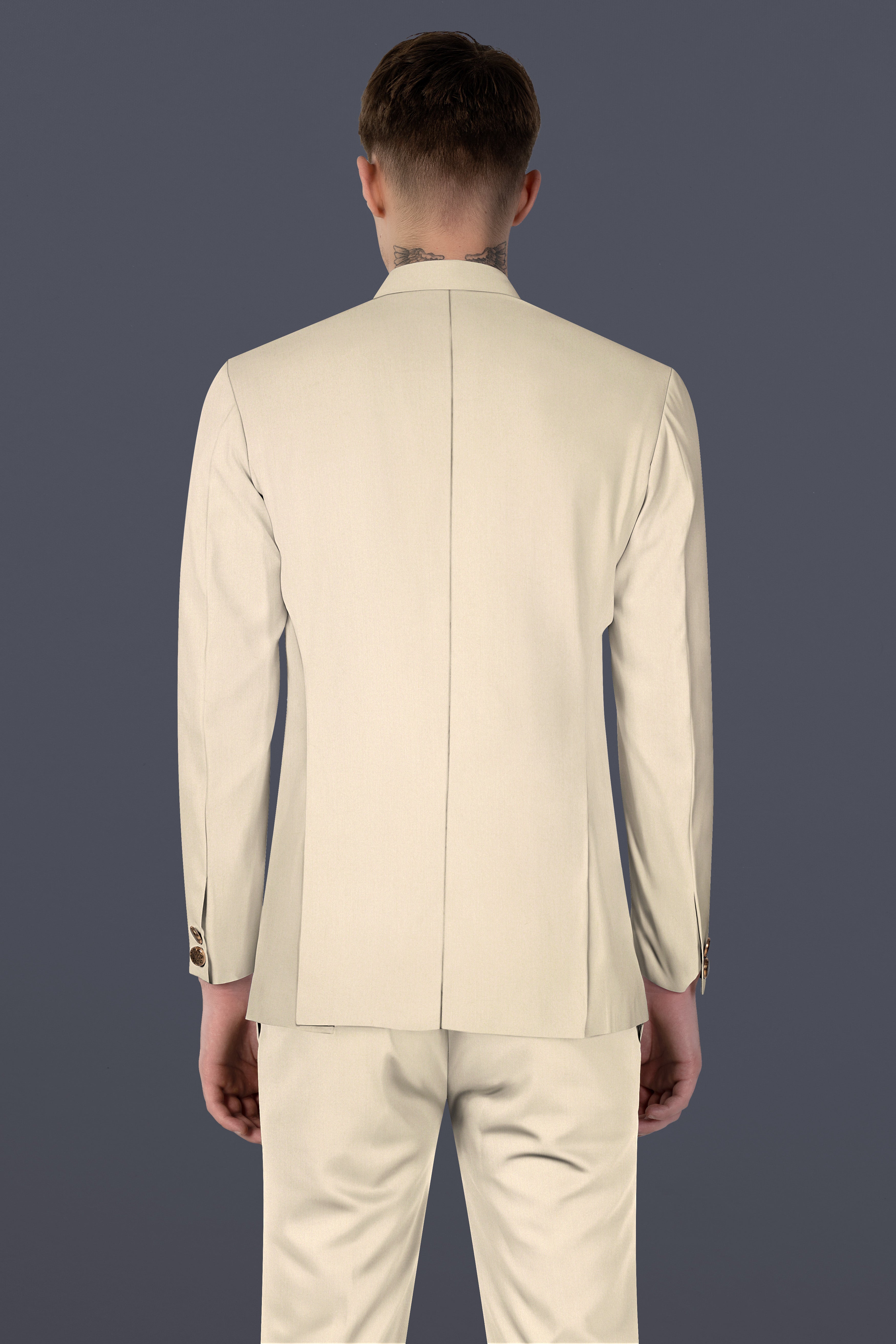 Hampton Cream Solid Wool Blend Bandhgala Blazer