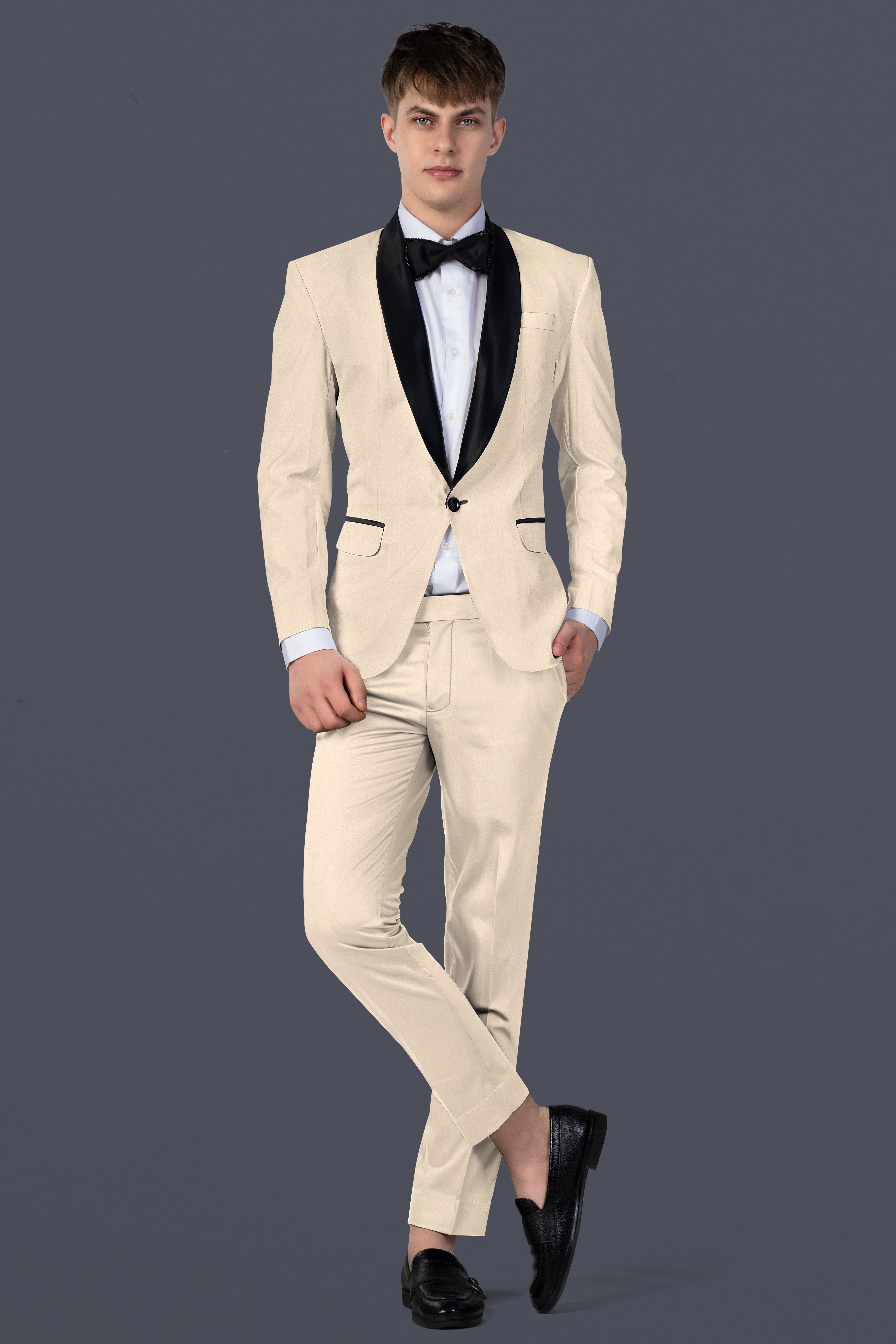 Hampton Cream Solid Wool Blend Tuxedo Blazer