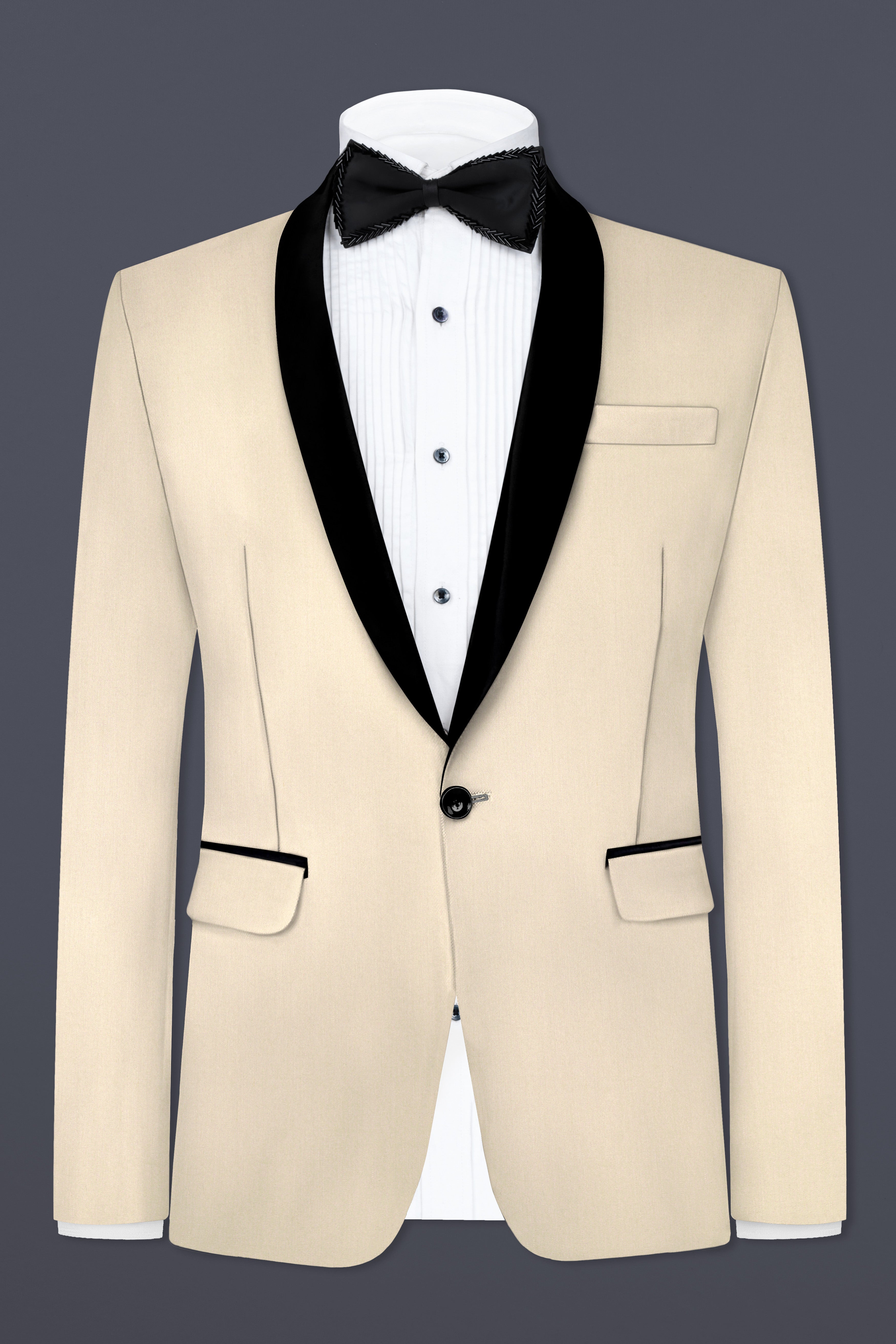 Hampton Cream Solid Wool Blend Tuxedo Blazer