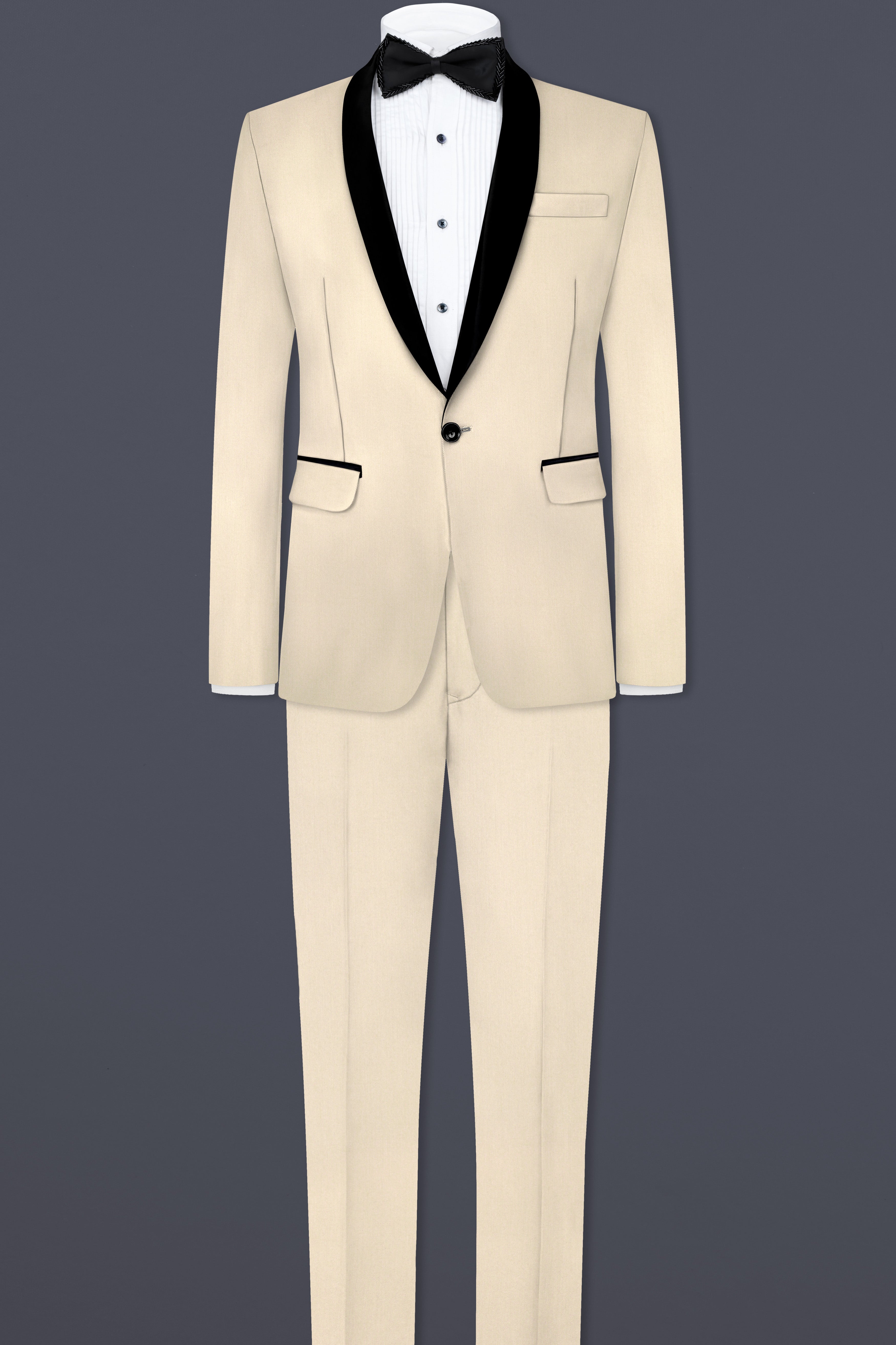 Hampton Cream Solid Wool Blend Tuxedo Blazer