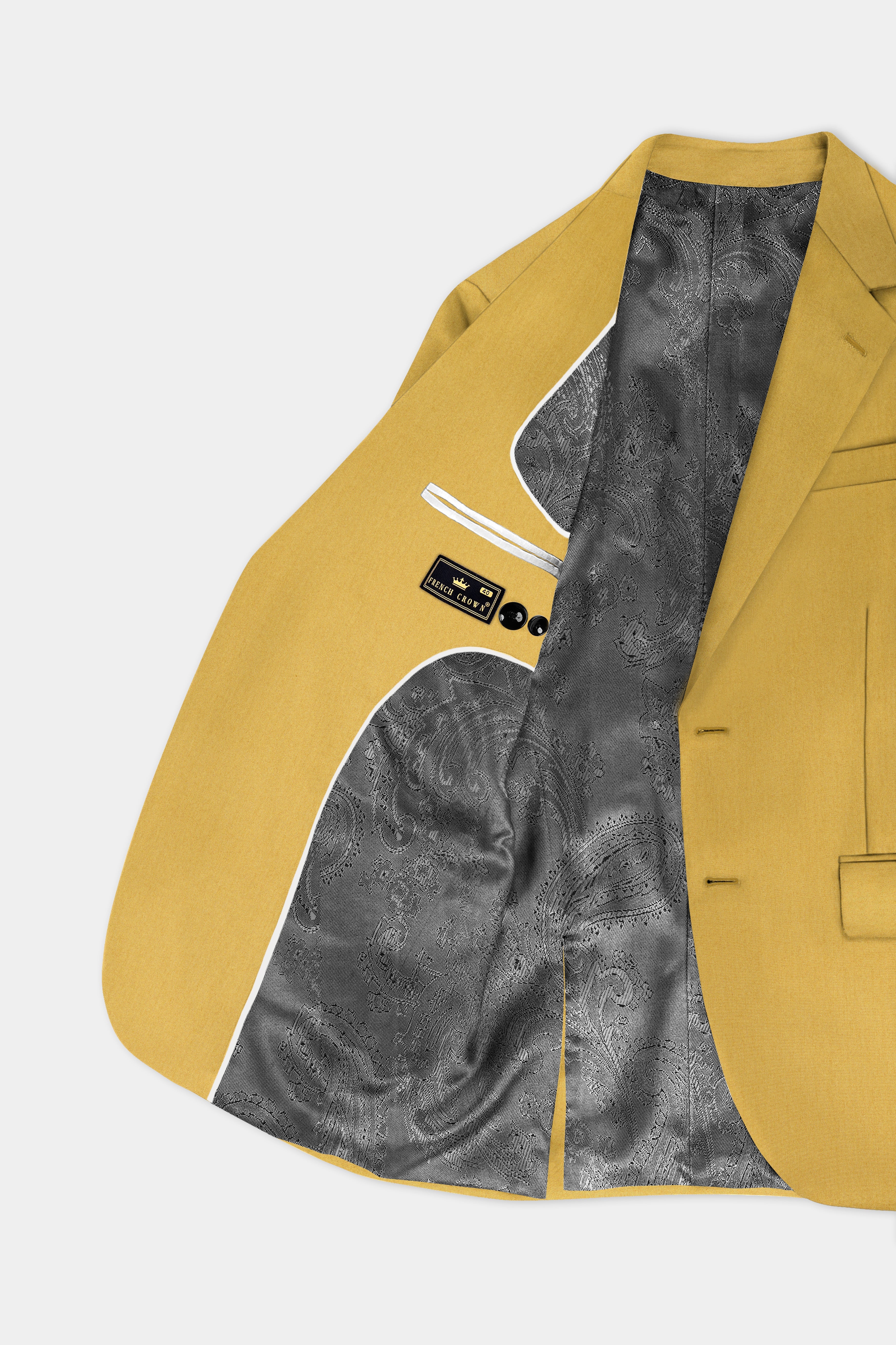 Camel Yellow Solid Cotton Single Breasted Blazer