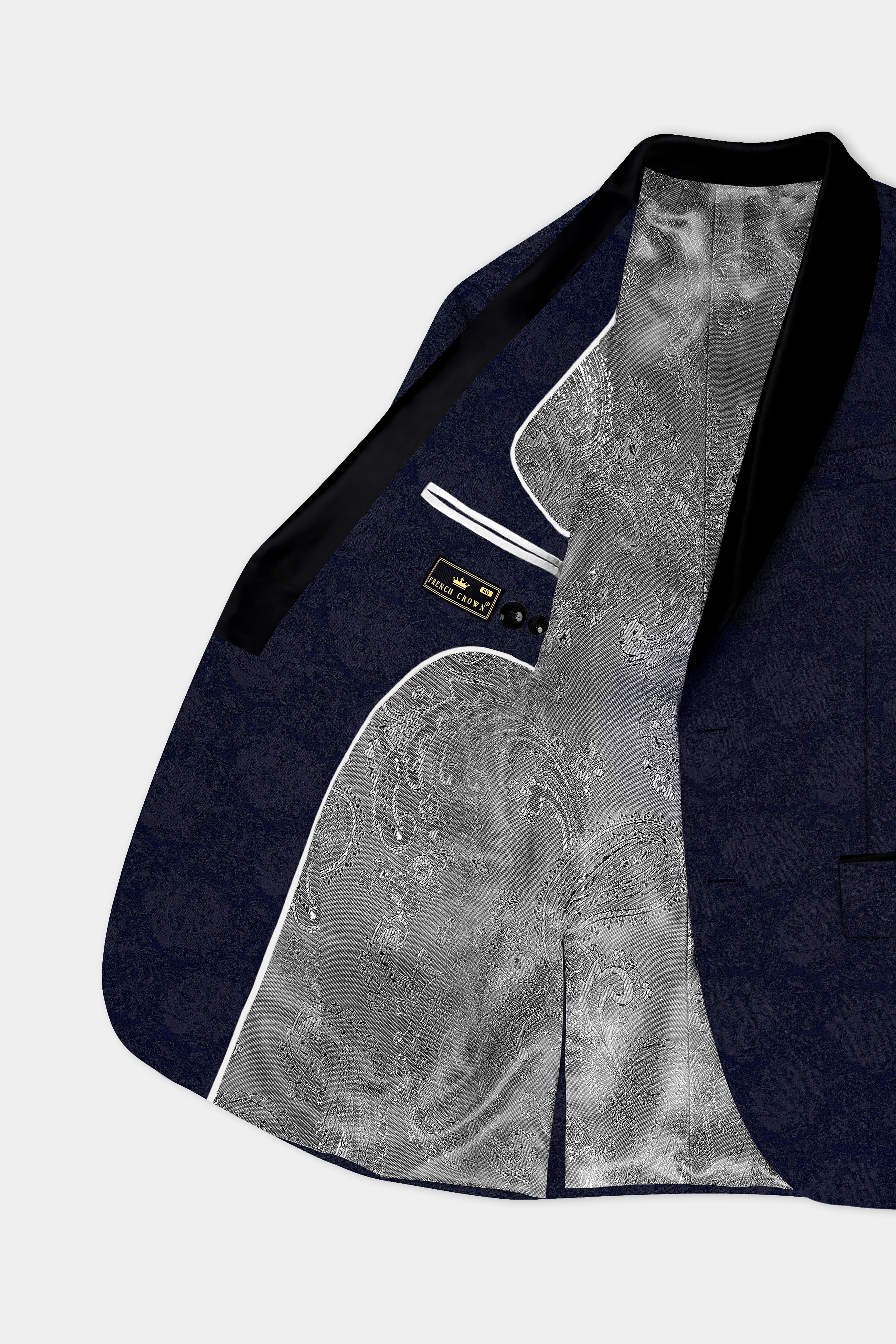 Firefly Blue and Black Jacquard Textured Tuxedo Blazer