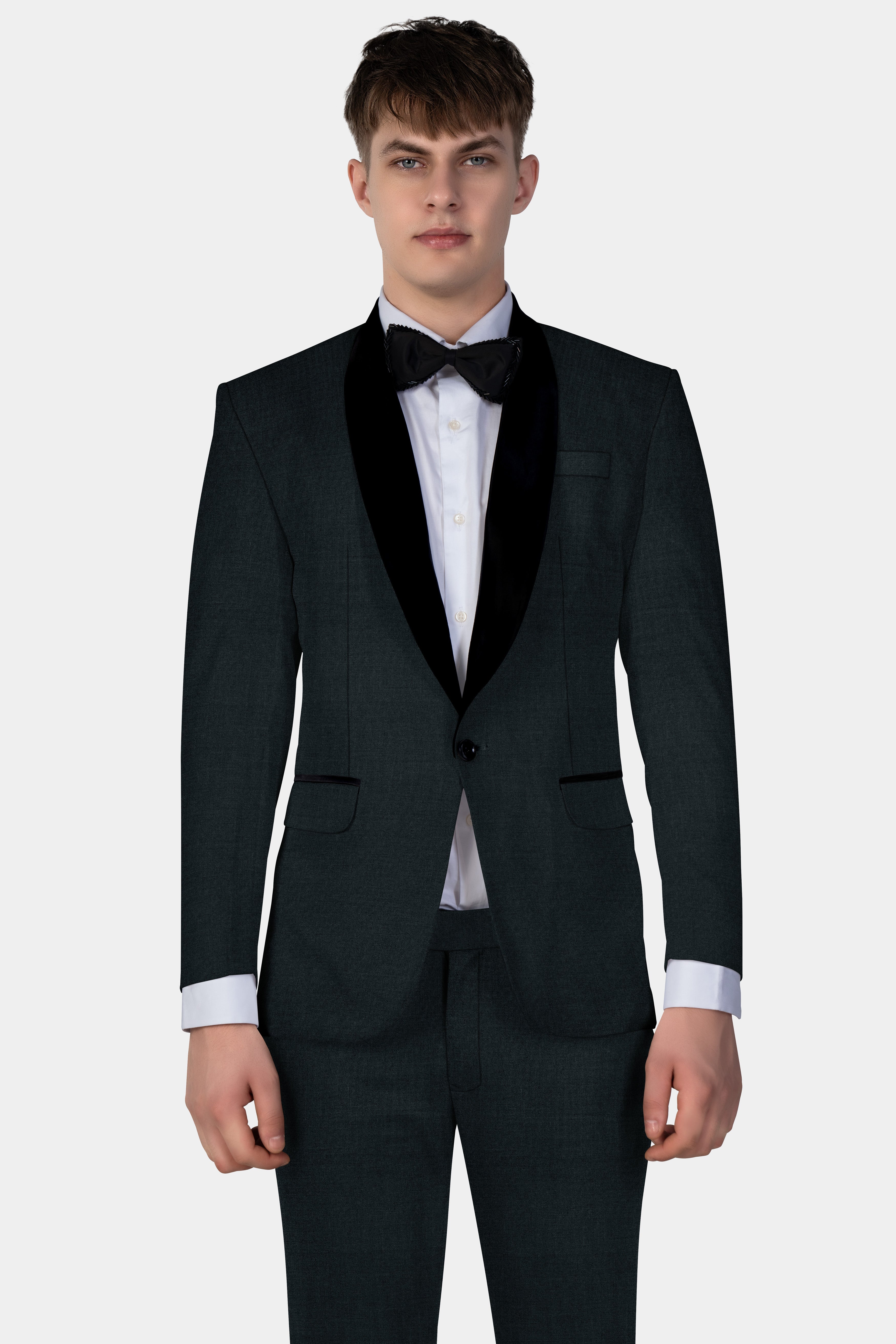 Racing Green Solid Wool Blend Tuxedo Blazer