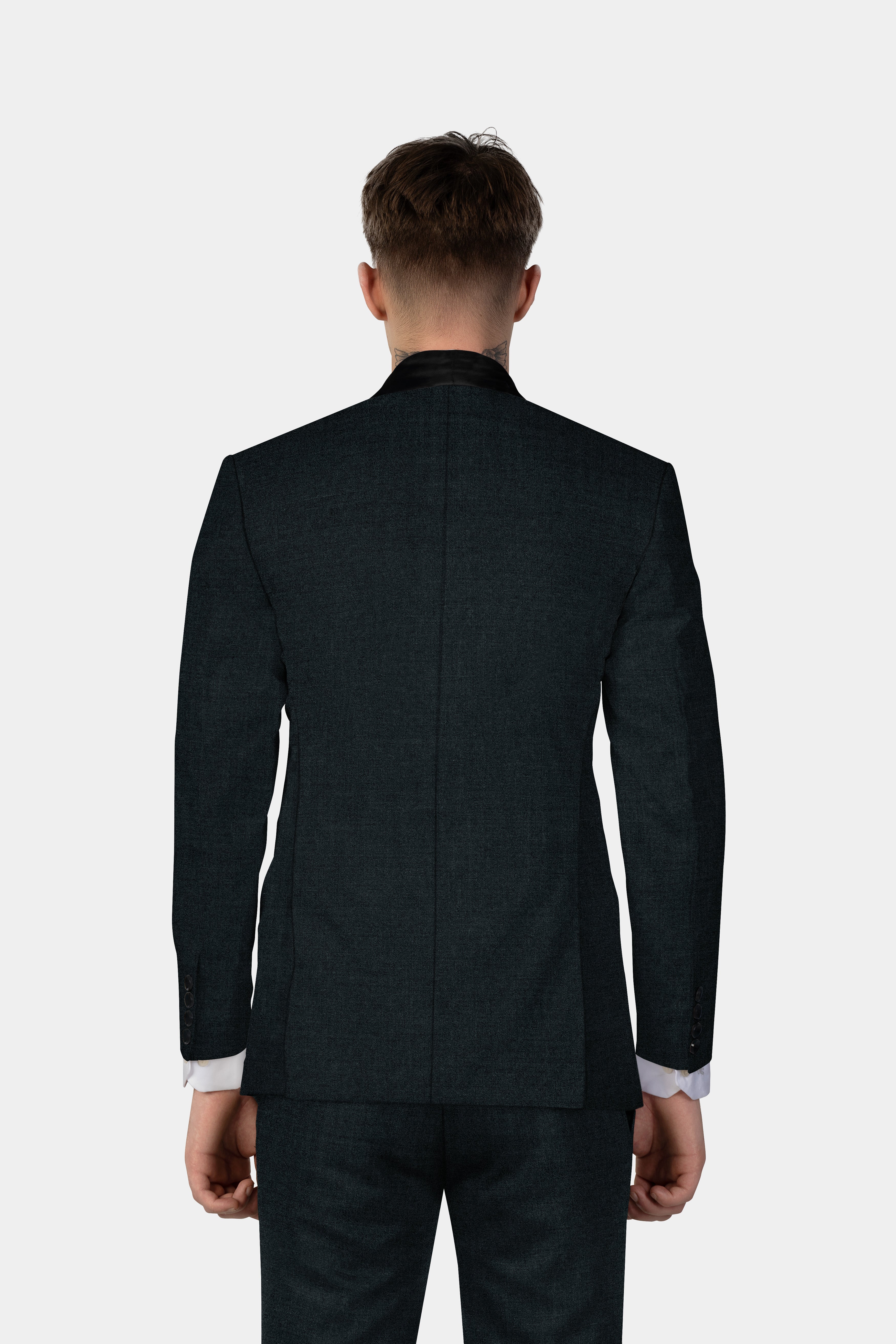 Racing Green Solid Wool Blend Tuxedo Blazer