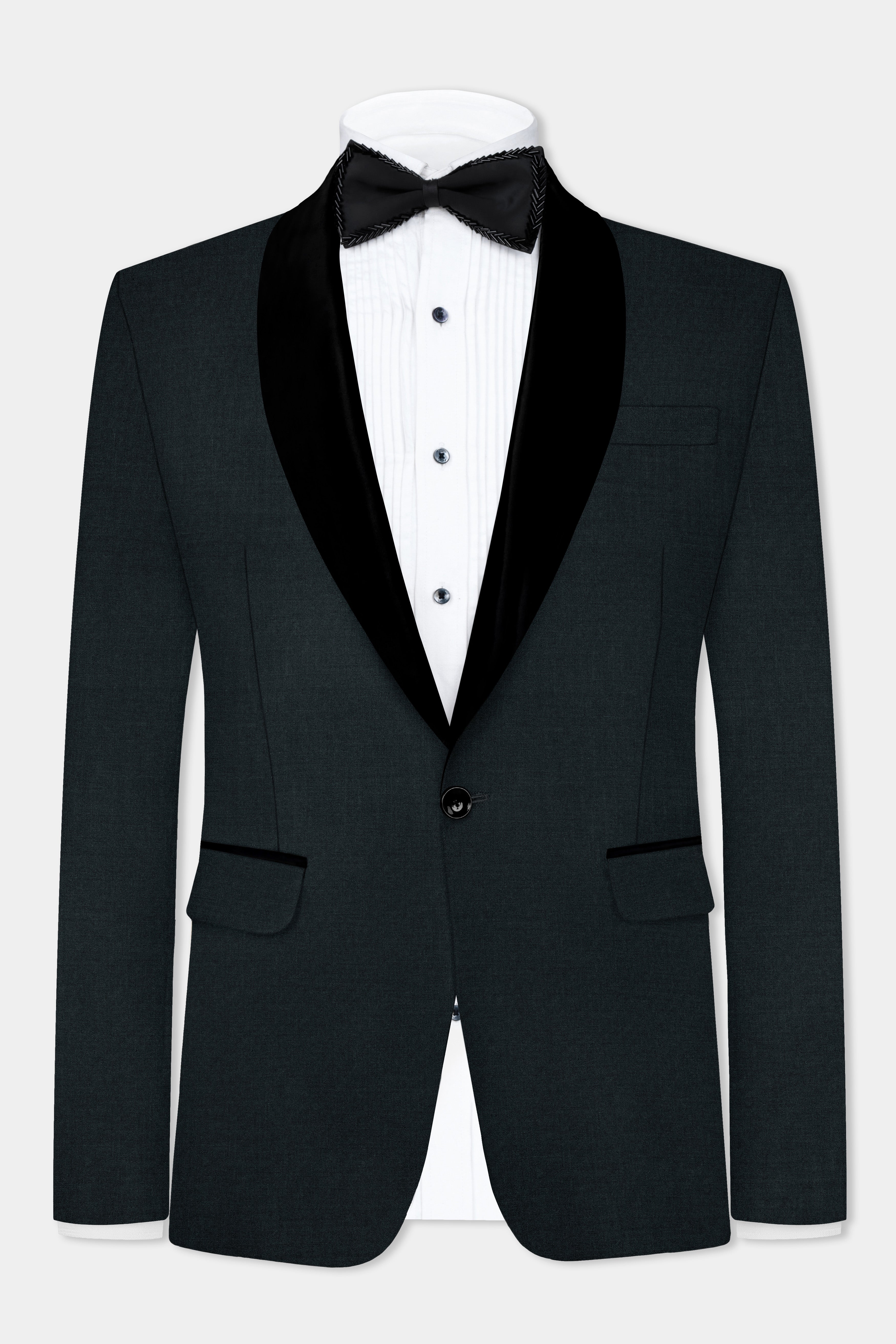 Racing Green Solid Wool Blend Tuxedo Blazer