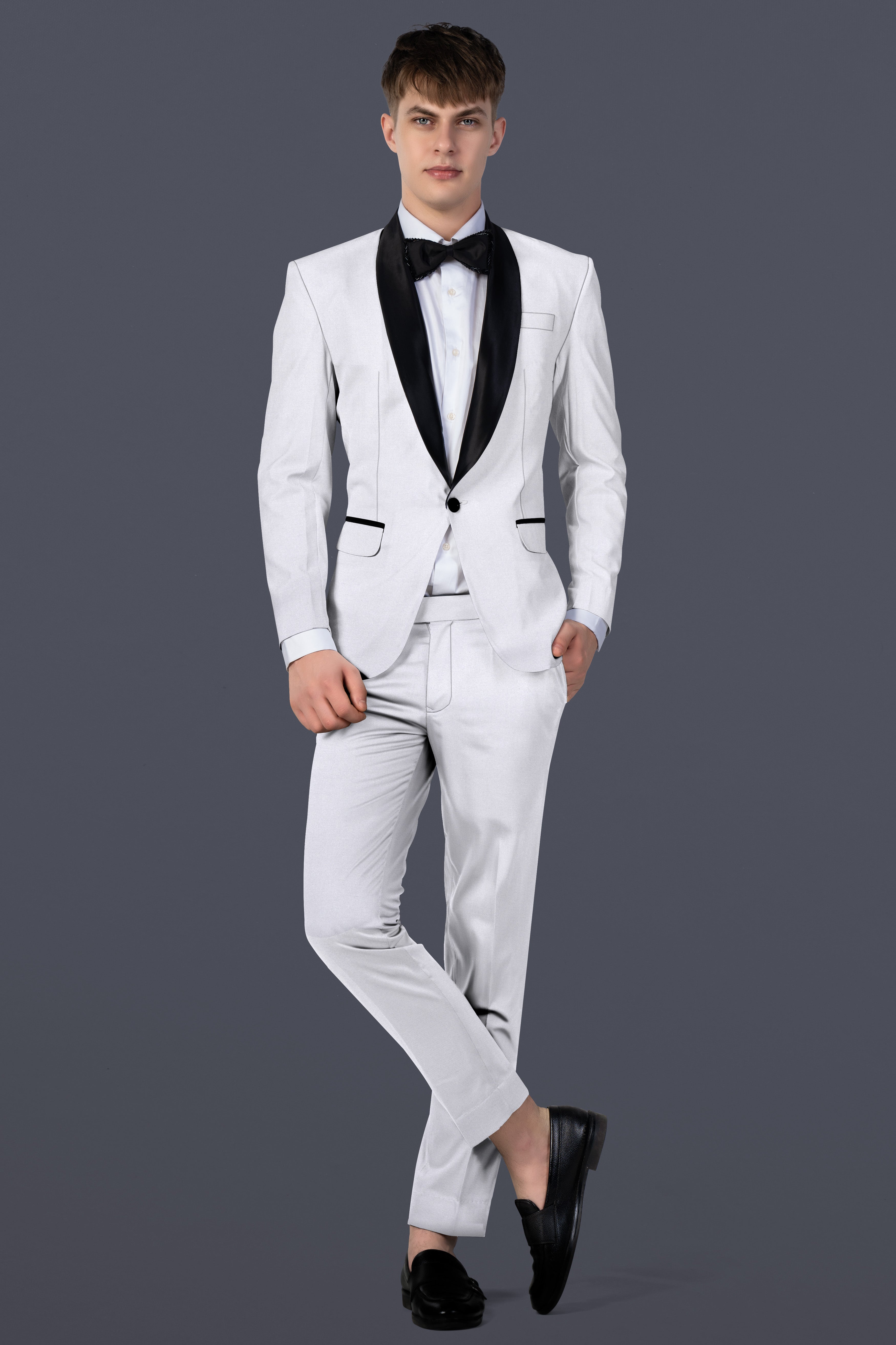 Iron Gray Solid Wool Blend Tuxedo Blazer