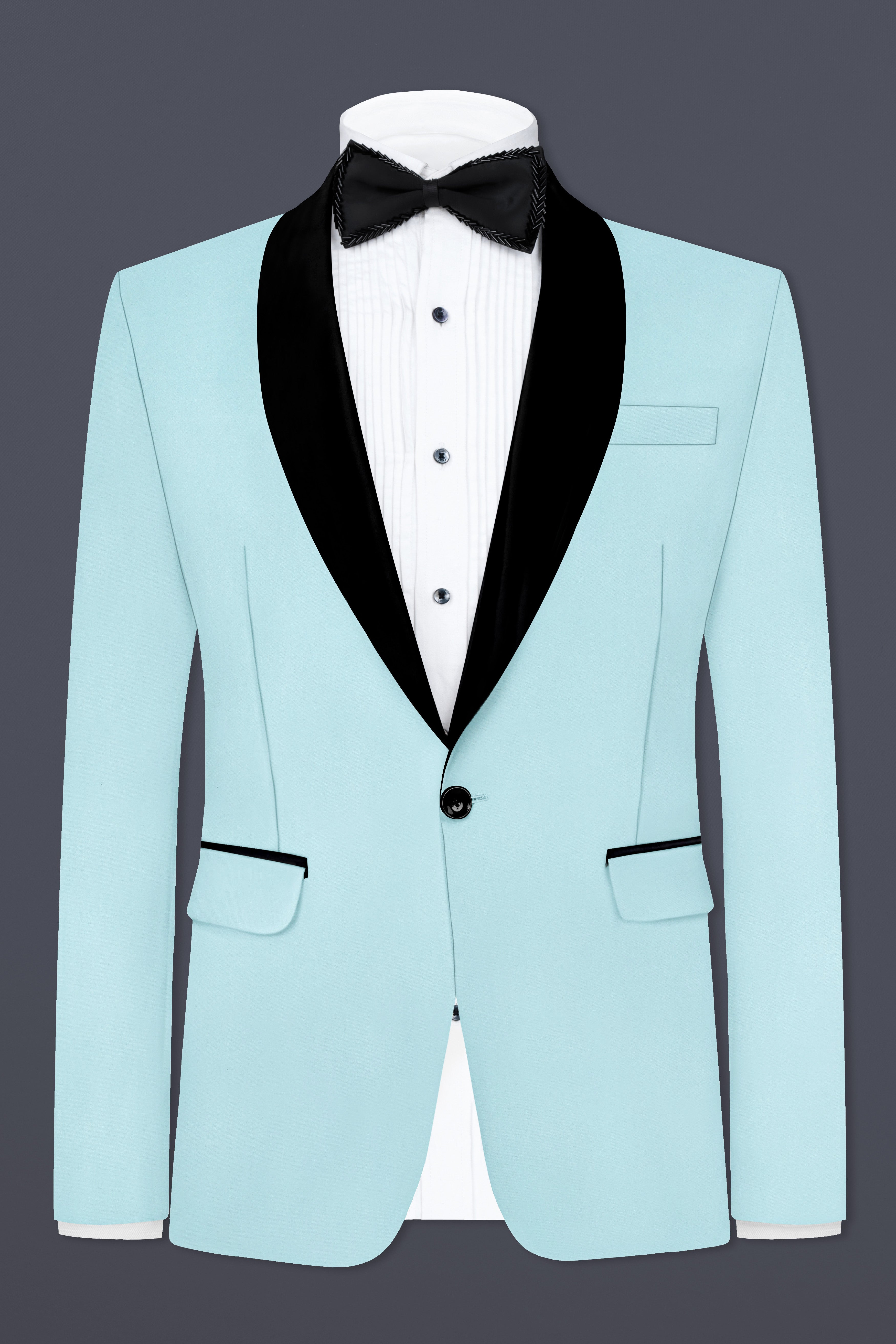 Sinbad Blue Solid Wool Blend Tuxedo Blazer