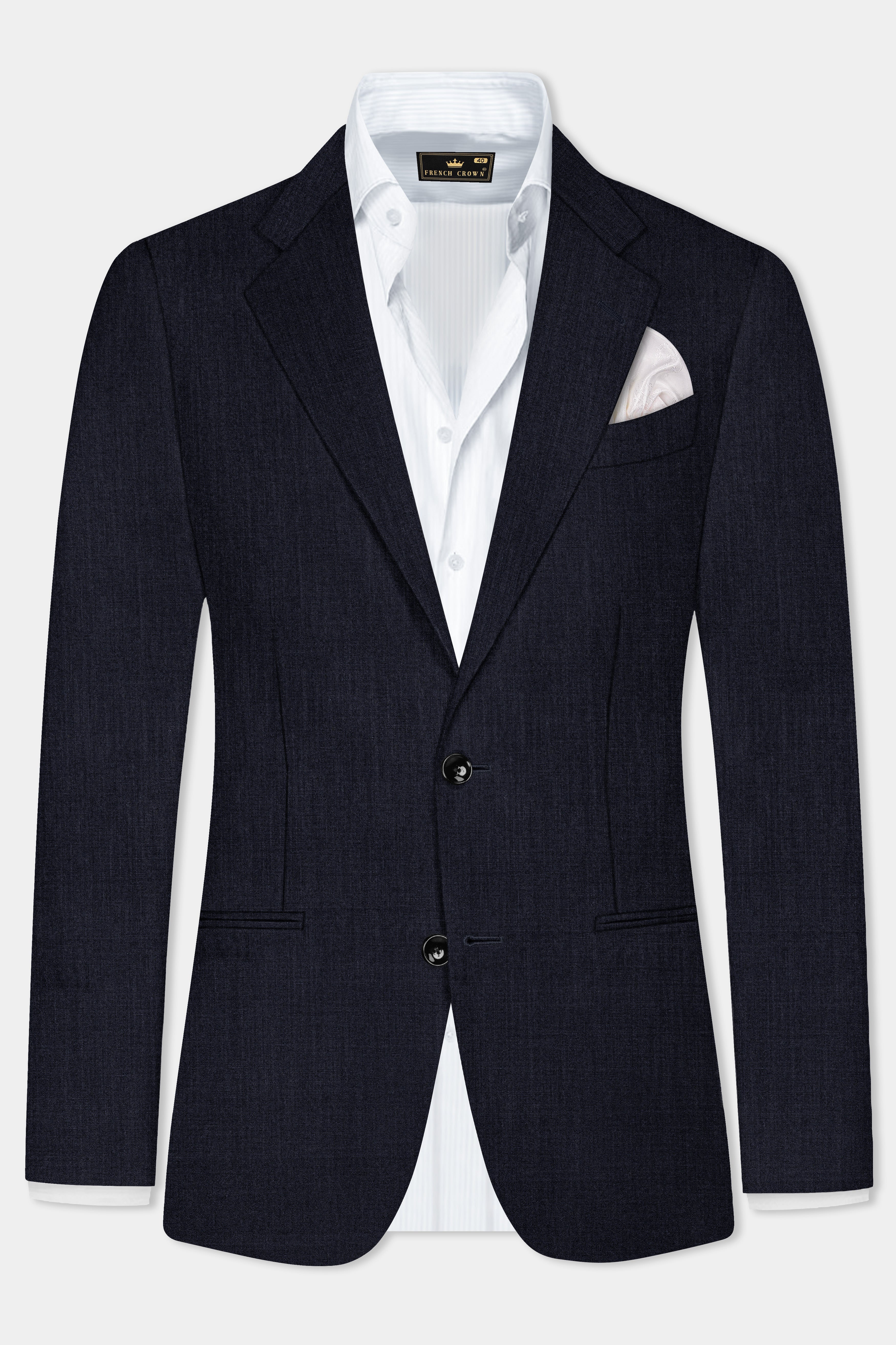 Mizzoni Blue Solid Wool Blend Single Breasted Blazer