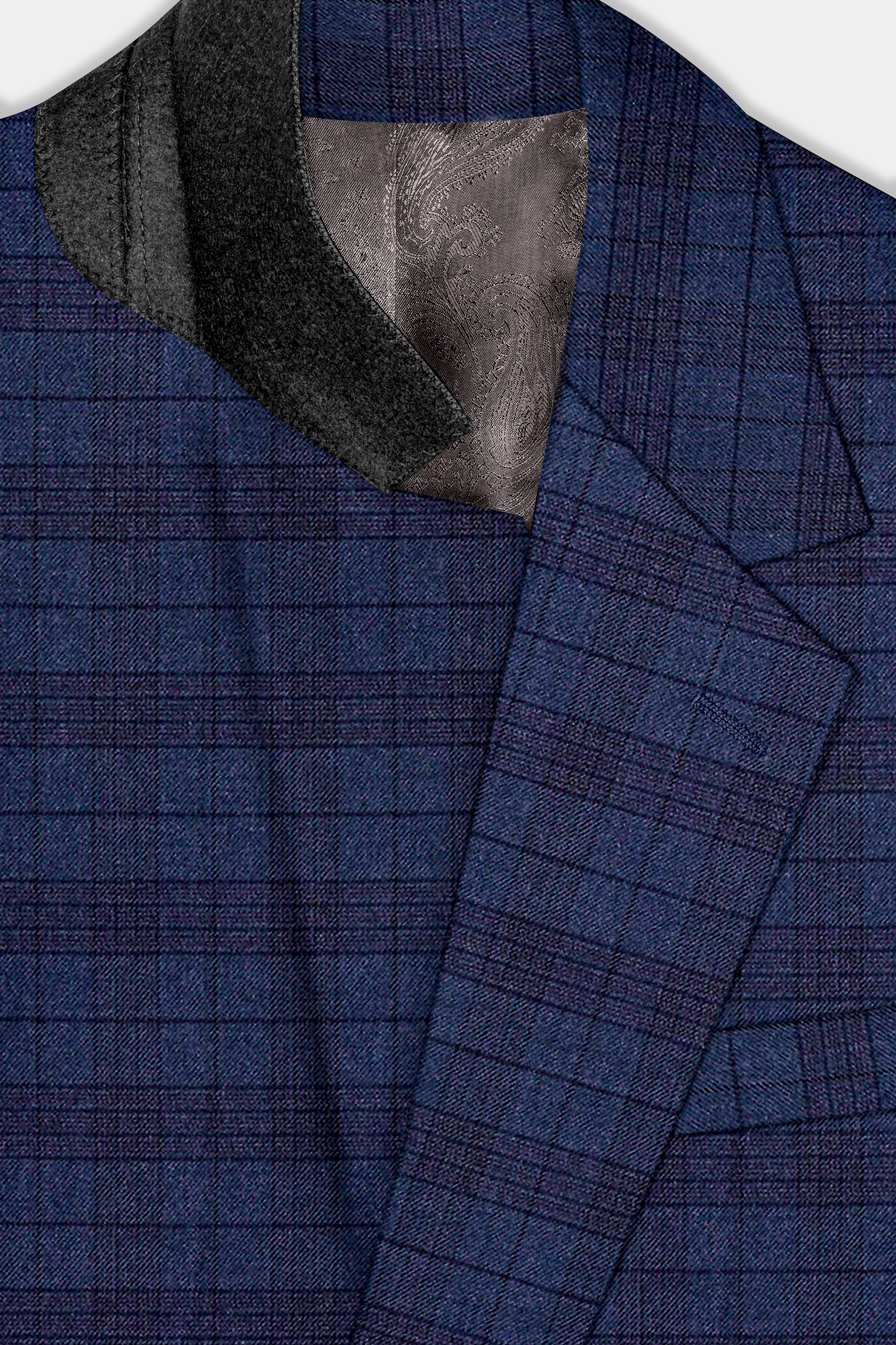 Martinique Blue Plaid Wool Blend Single Breasted Blazer