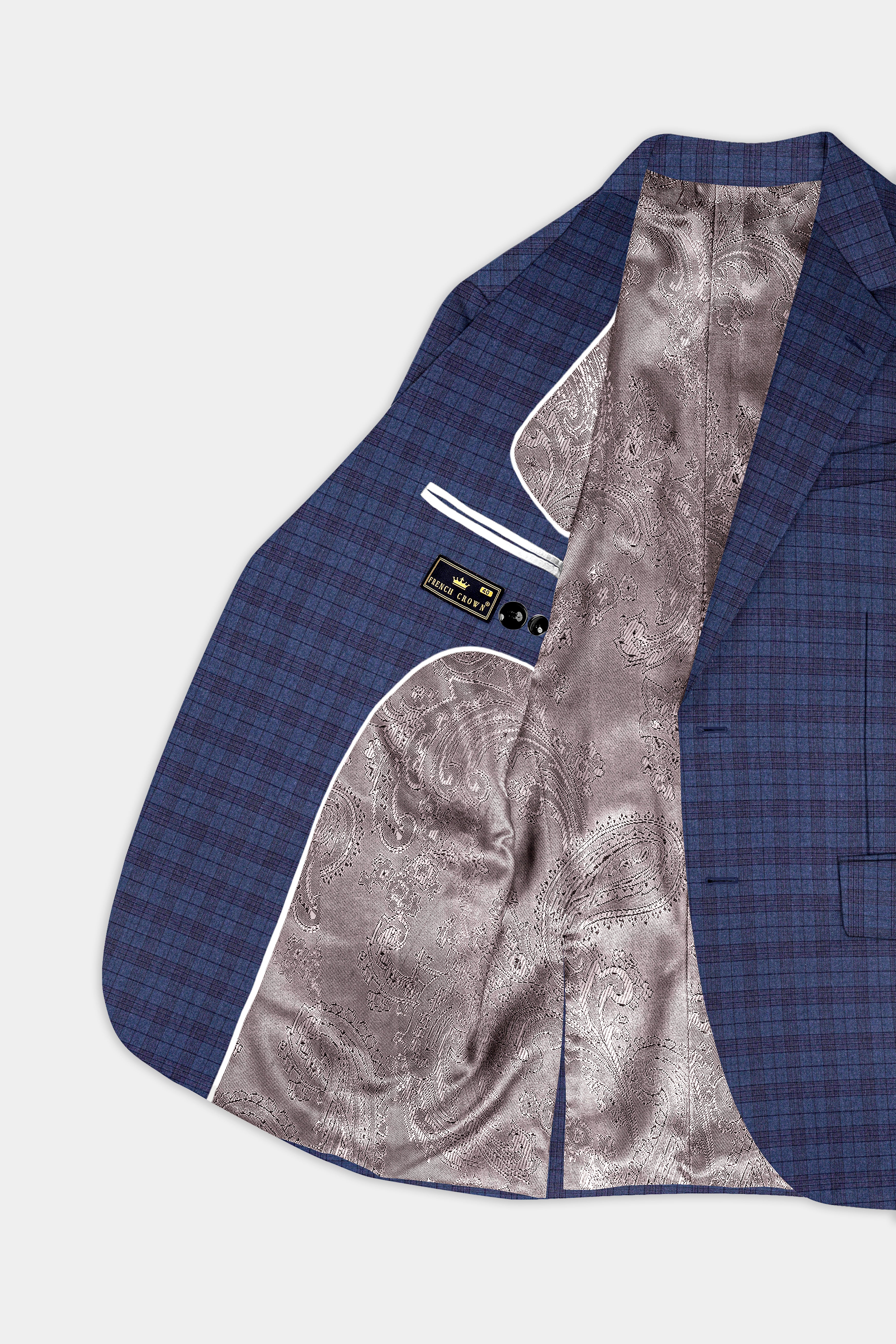 Martinique Blue Plaid Wool Blend Single Breasted Blazer