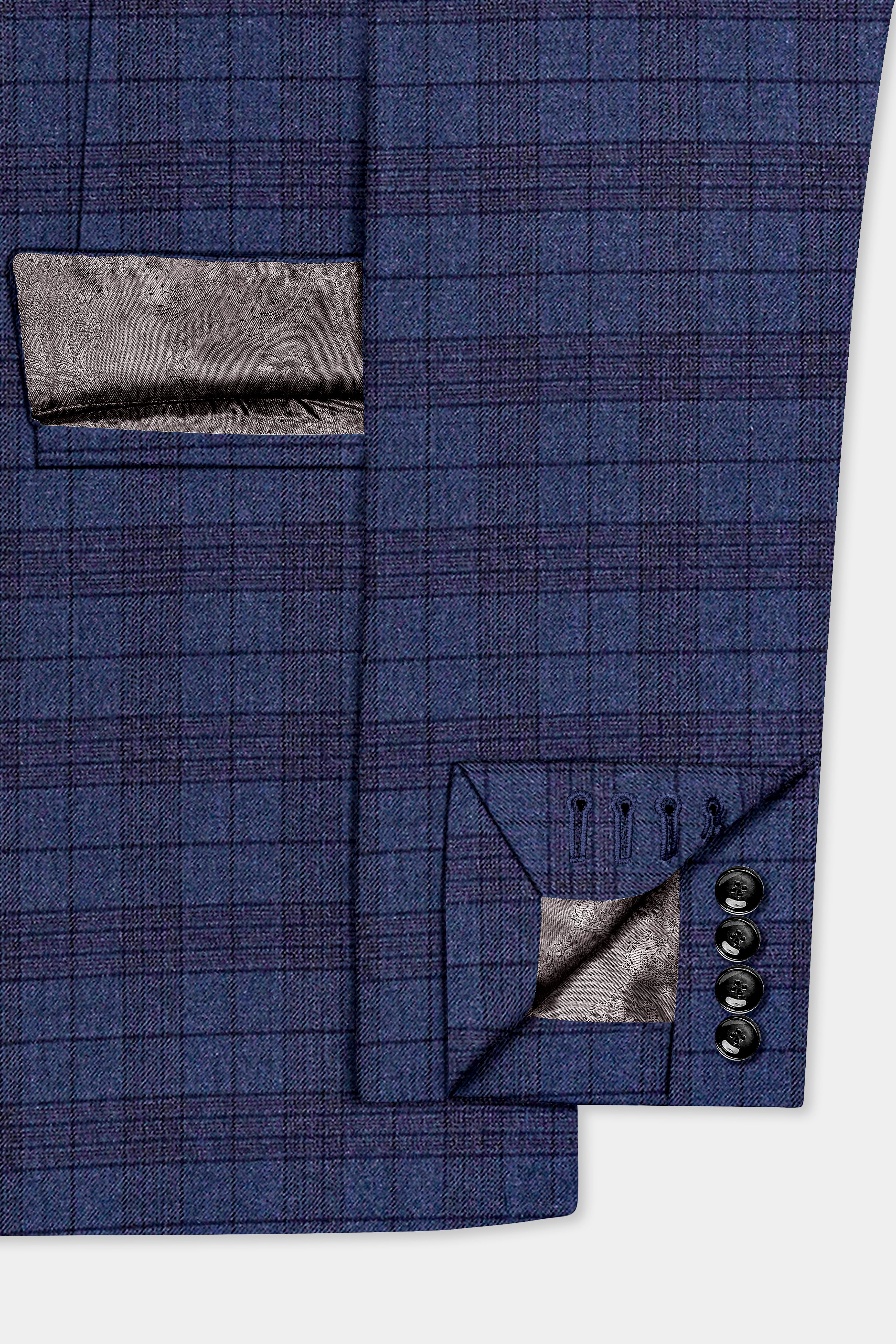 Martinique Blue Plaid Wool Blend Single Breasted Blazer