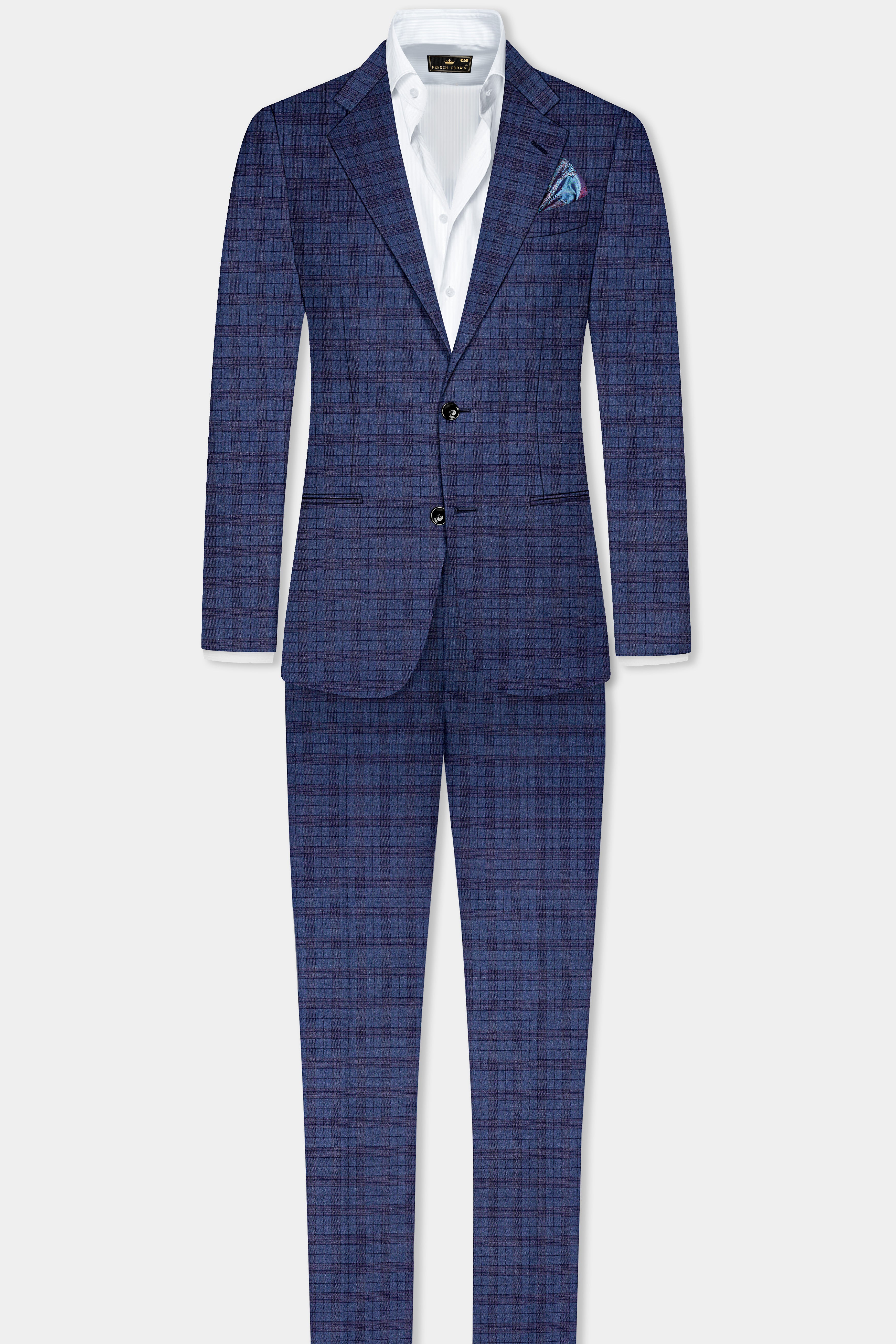 Martinique Blue Plaid Wool Blend Single Breasted Blazer