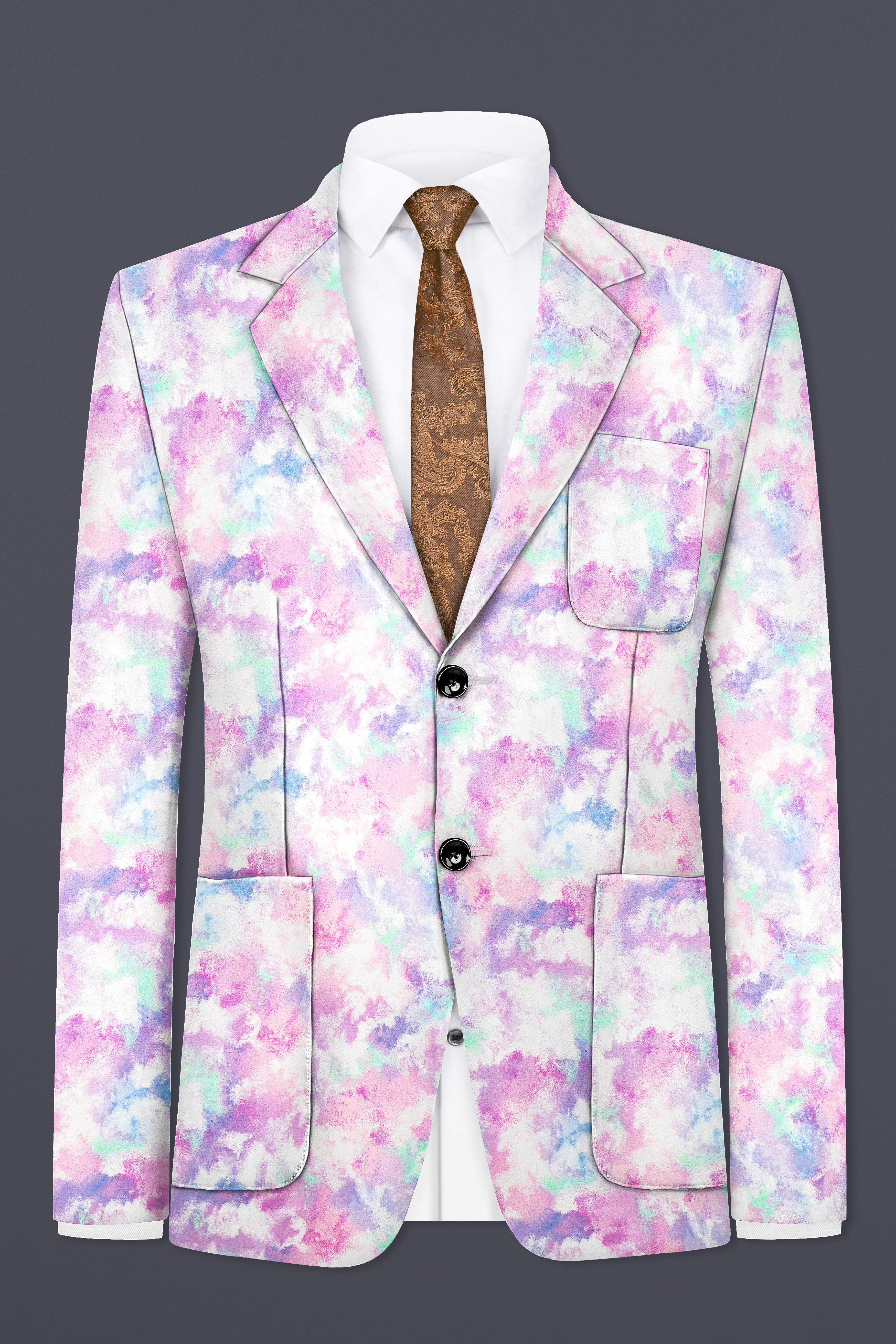 Thistle Pink And Wisteria Purple Multi Color cloud printed Cotton Single Breasted Blazer